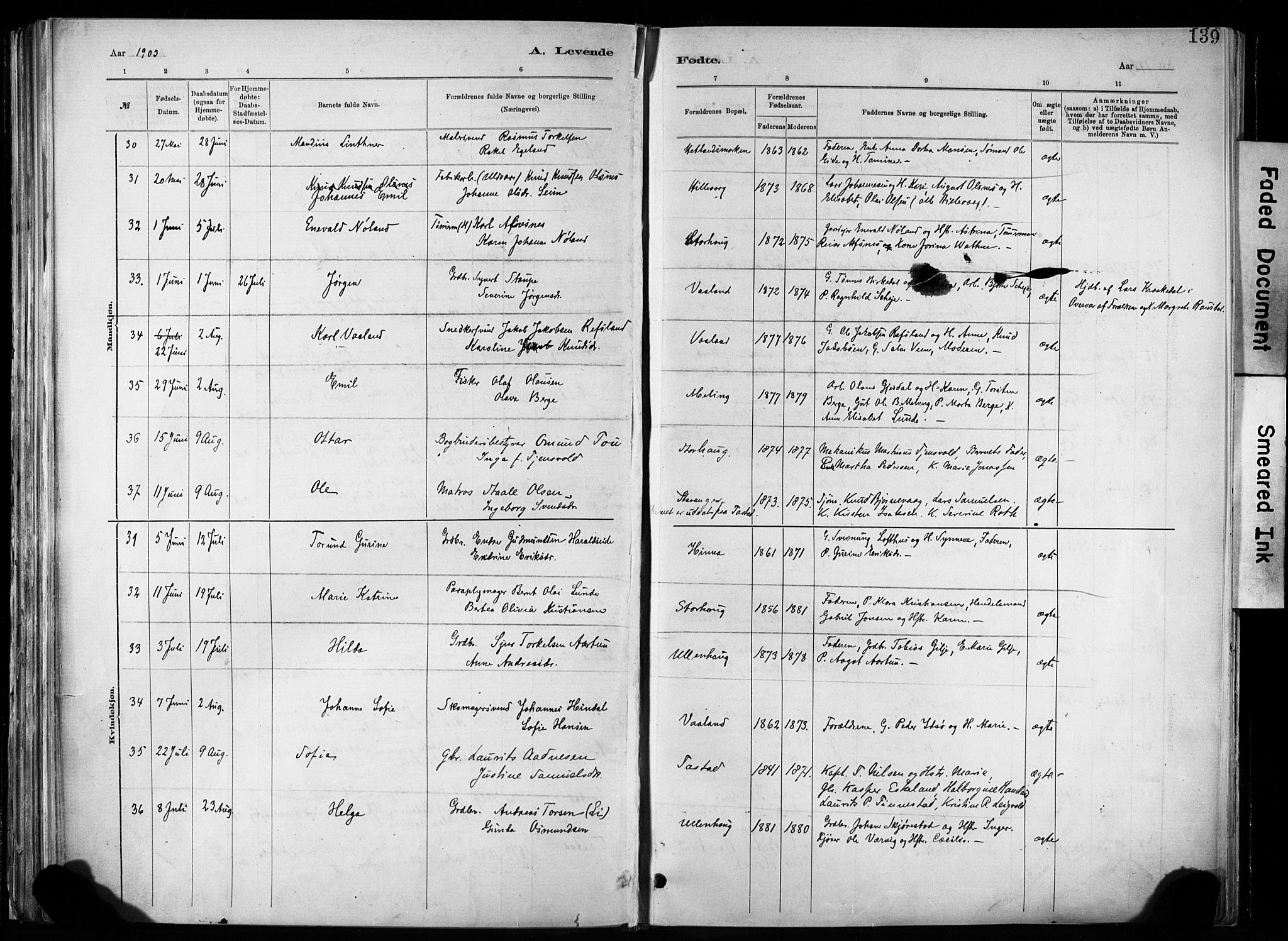 Hetland sokneprestkontor, AV/SAST-A-101826/30/30BA/L0011: Parish register (official) no. A 11, 1884-1911, p. 139