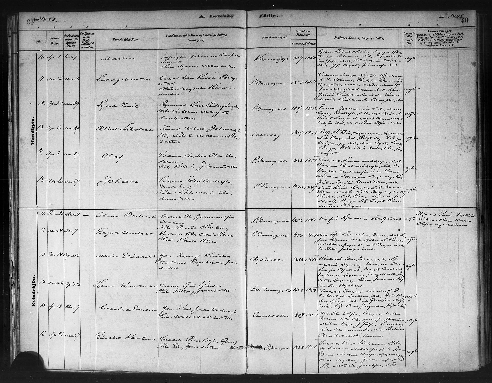 Askøy Sokneprestembete, SAB/A-74101/H/Ha/Haa/Haae/L0002: Parish register (official) no. E 2, 1878-1891, p. 40