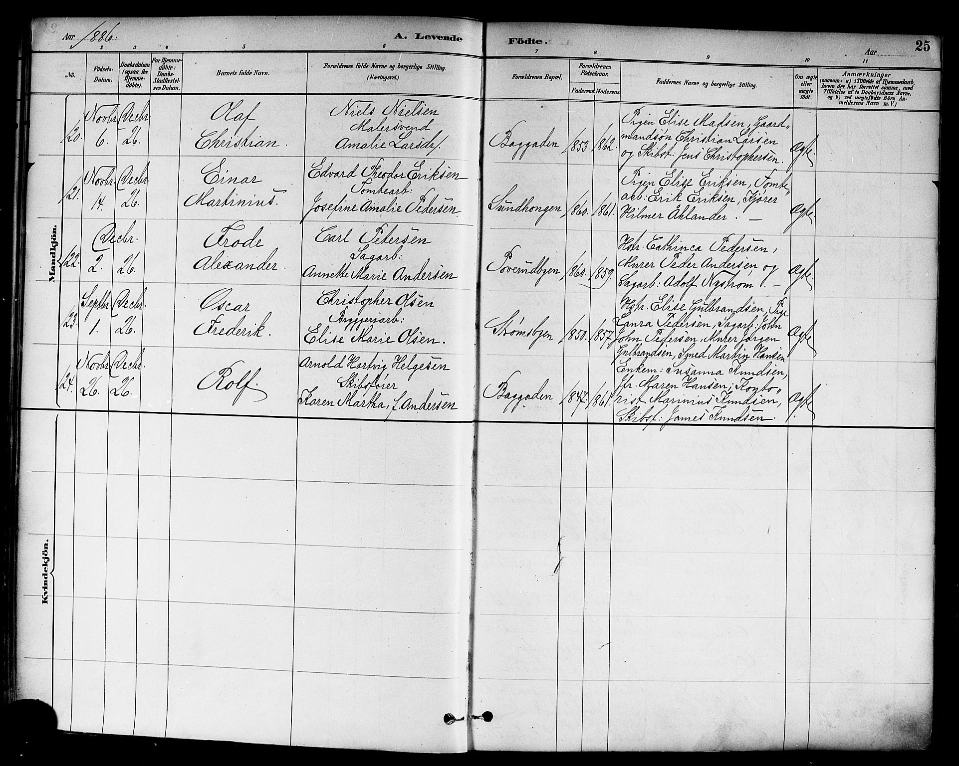Strømsø kirkebøker, AV/SAKO-A-246/F/Fa/L0023: Parish register (official) no. I 23, 1885-1894, p. 25