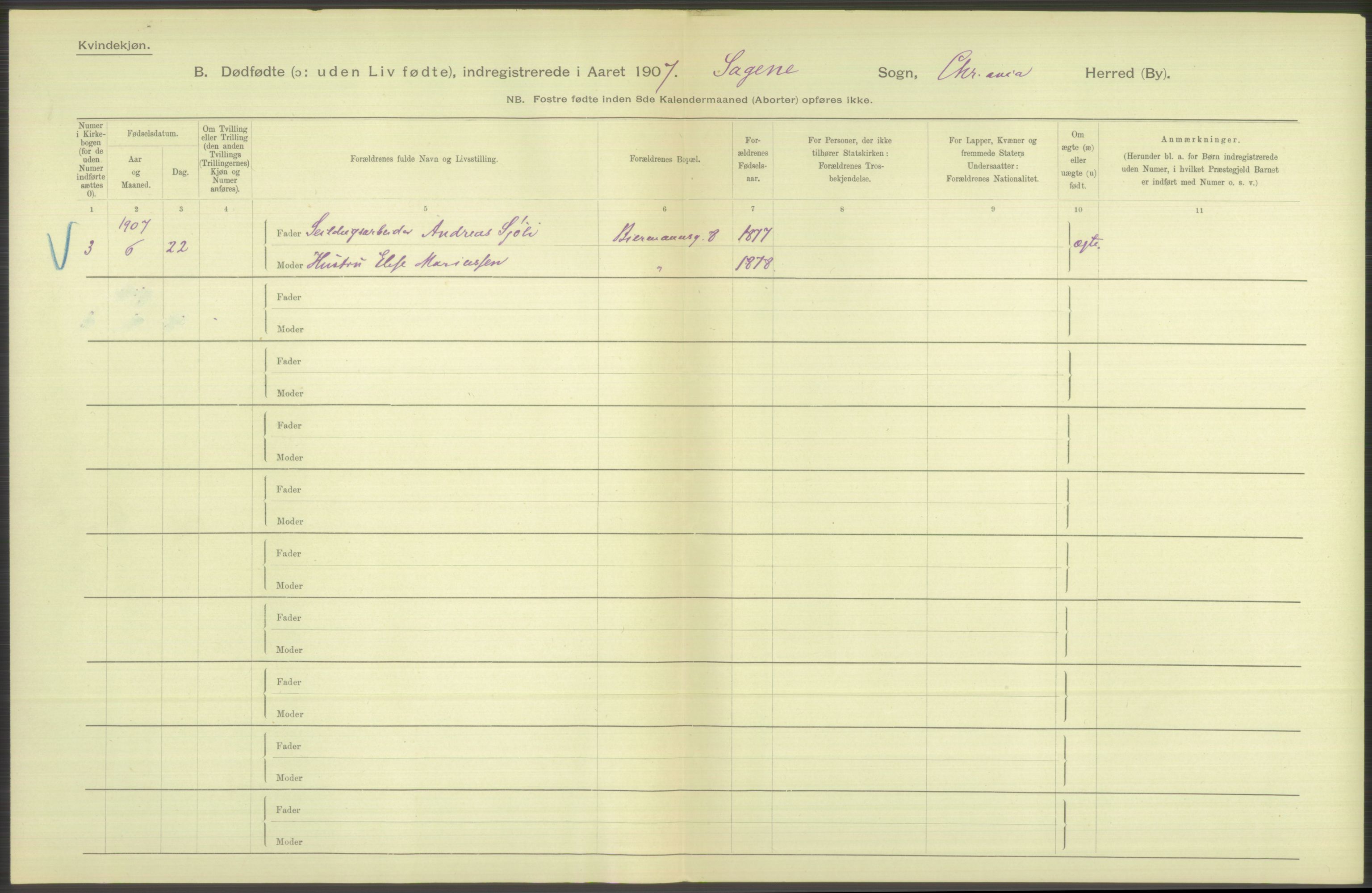 Statistisk sentralbyrå, Sosiodemografiske emner, Befolkning, RA/S-2228/D/Df/Dfa/Dfae/L0010: Kristiania: Døde, dødfødte, 1907, p. 150