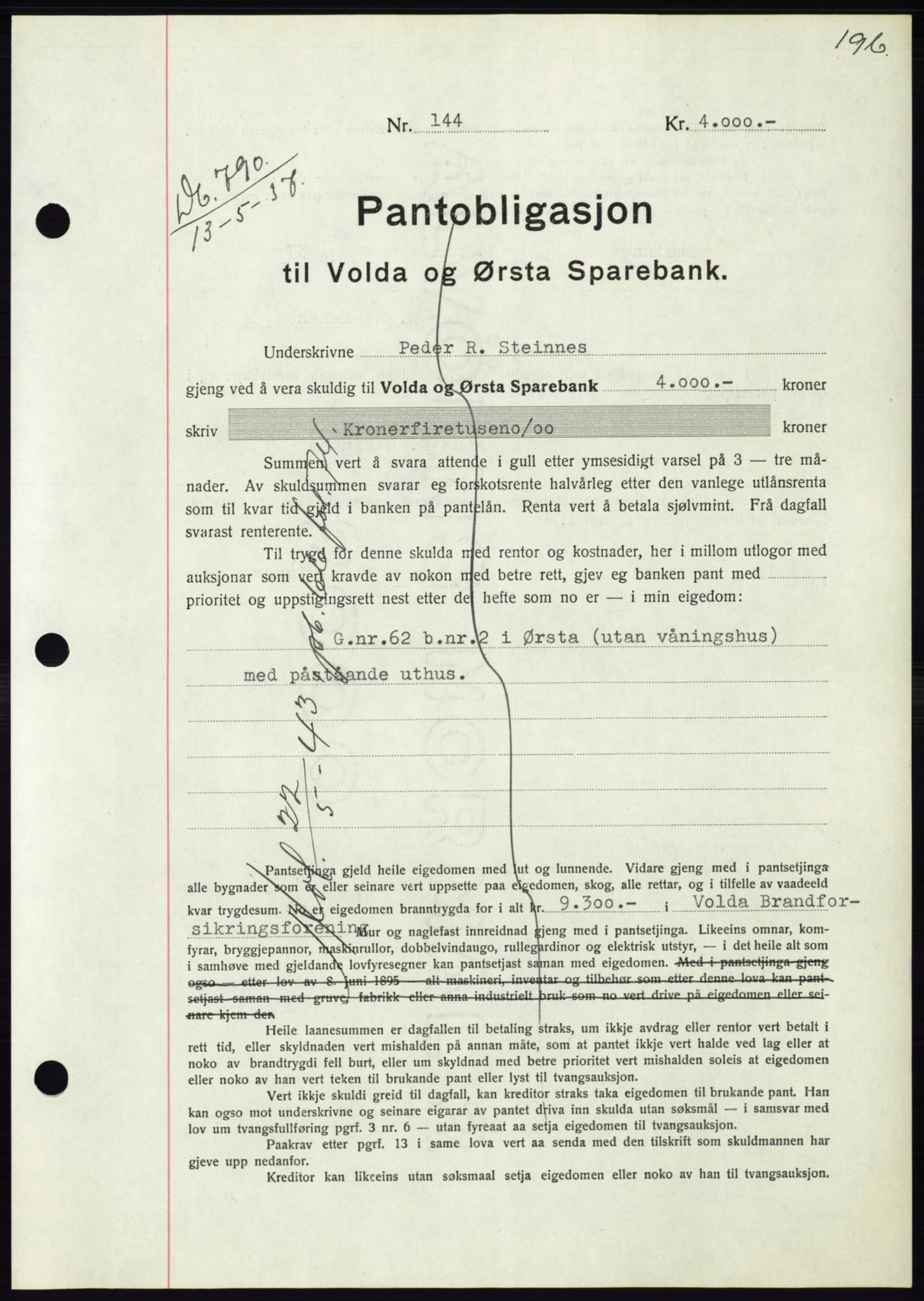 Søre Sunnmøre sorenskriveri, AV/SAT-A-4122/1/2/2C/L0063: Mortgage book no. 57, 1937-1937, Diary no: : 790/1937