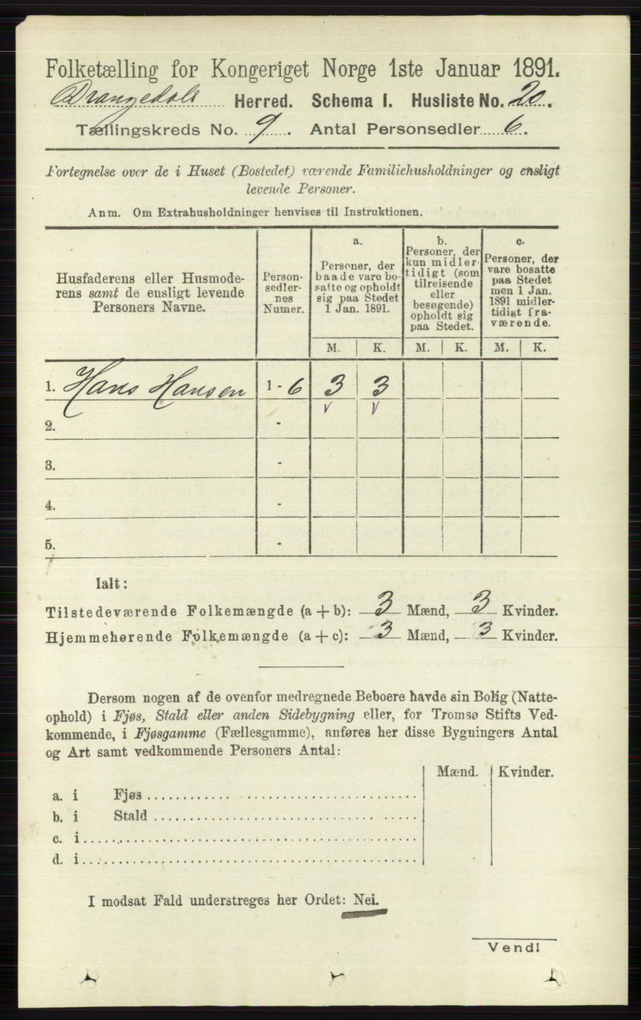 RA, 1891 census for 0817 Drangedal, 1891, p. 3110