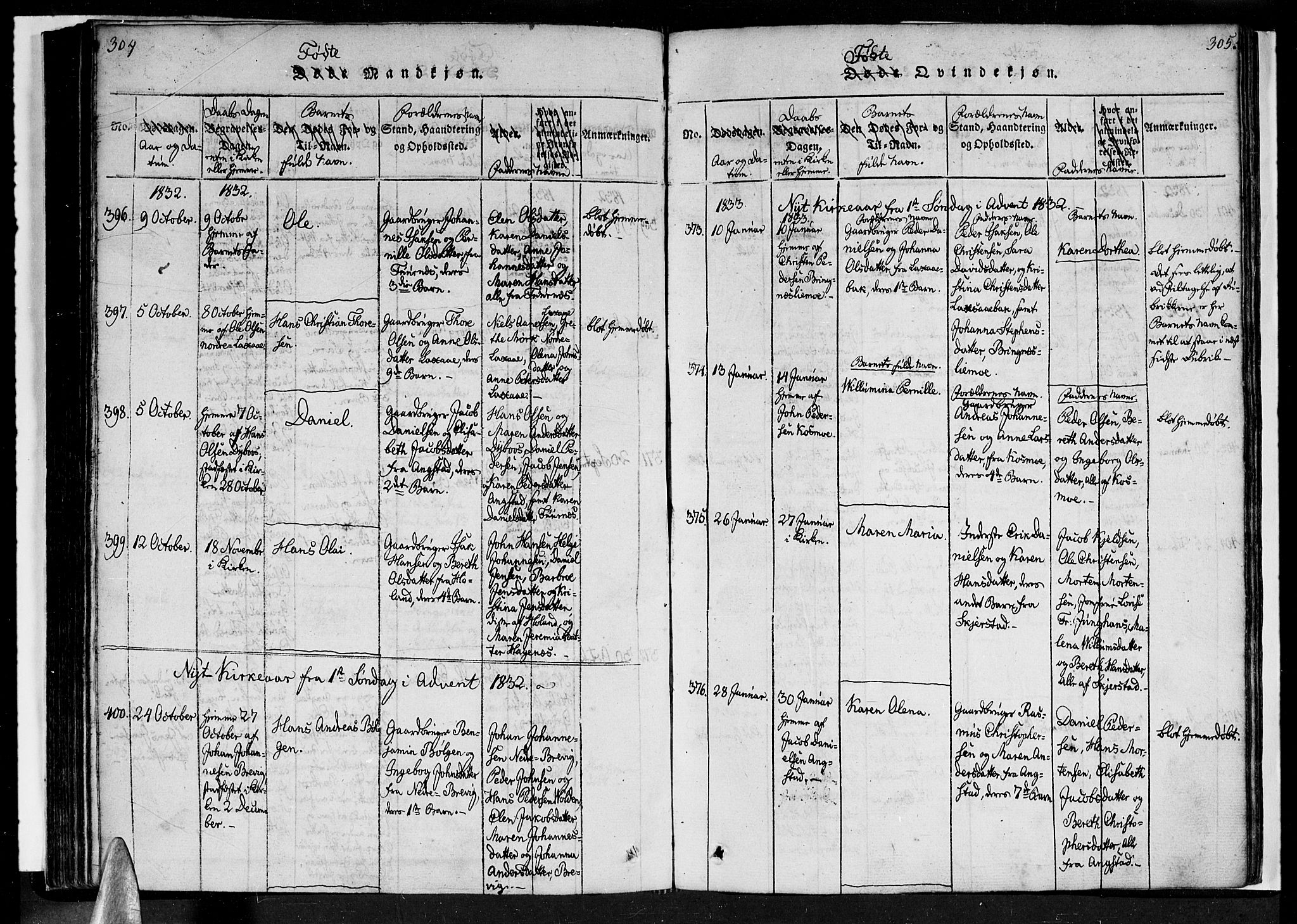 Ministerialprotokoller, klokkerbøker og fødselsregistre - Nordland, SAT/A-1459/852/L0736: Parish register (official) no. 852A06, 1820-1833, p. 304-305