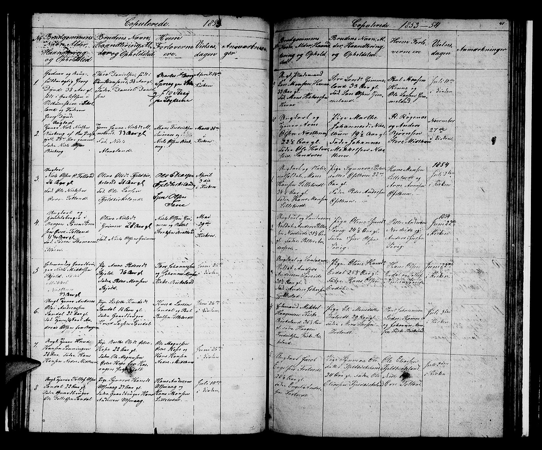 Birkeland Sokneprestembete, SAB/A-74601/H/Hab: Parish register (copy) no. A 1, 1853-1862, p. 41