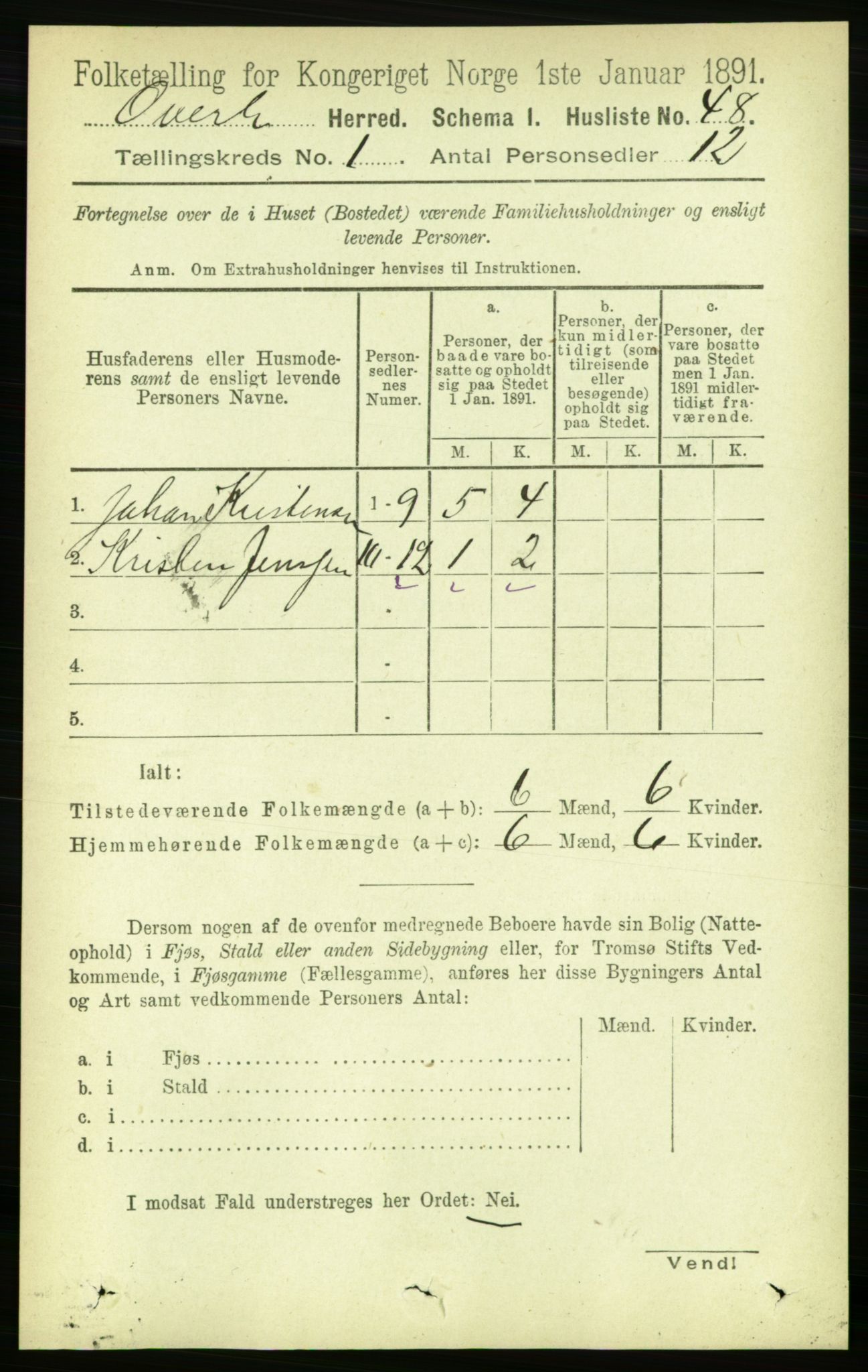 RA, 1891 census for 1744 Overhalla, 1891, p. 72