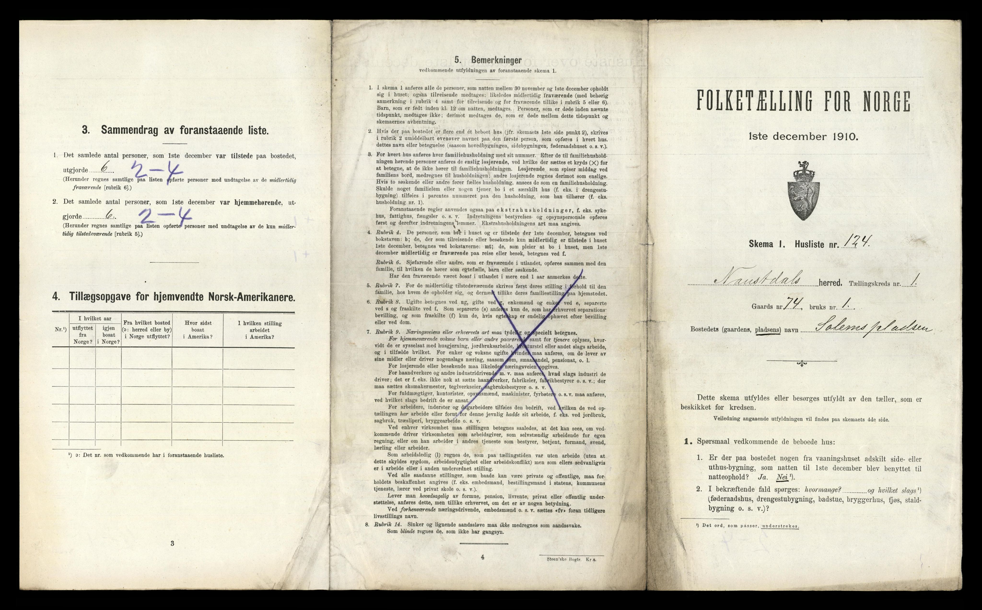 RA, 1910 census for Naustdal, 1910, p. 279