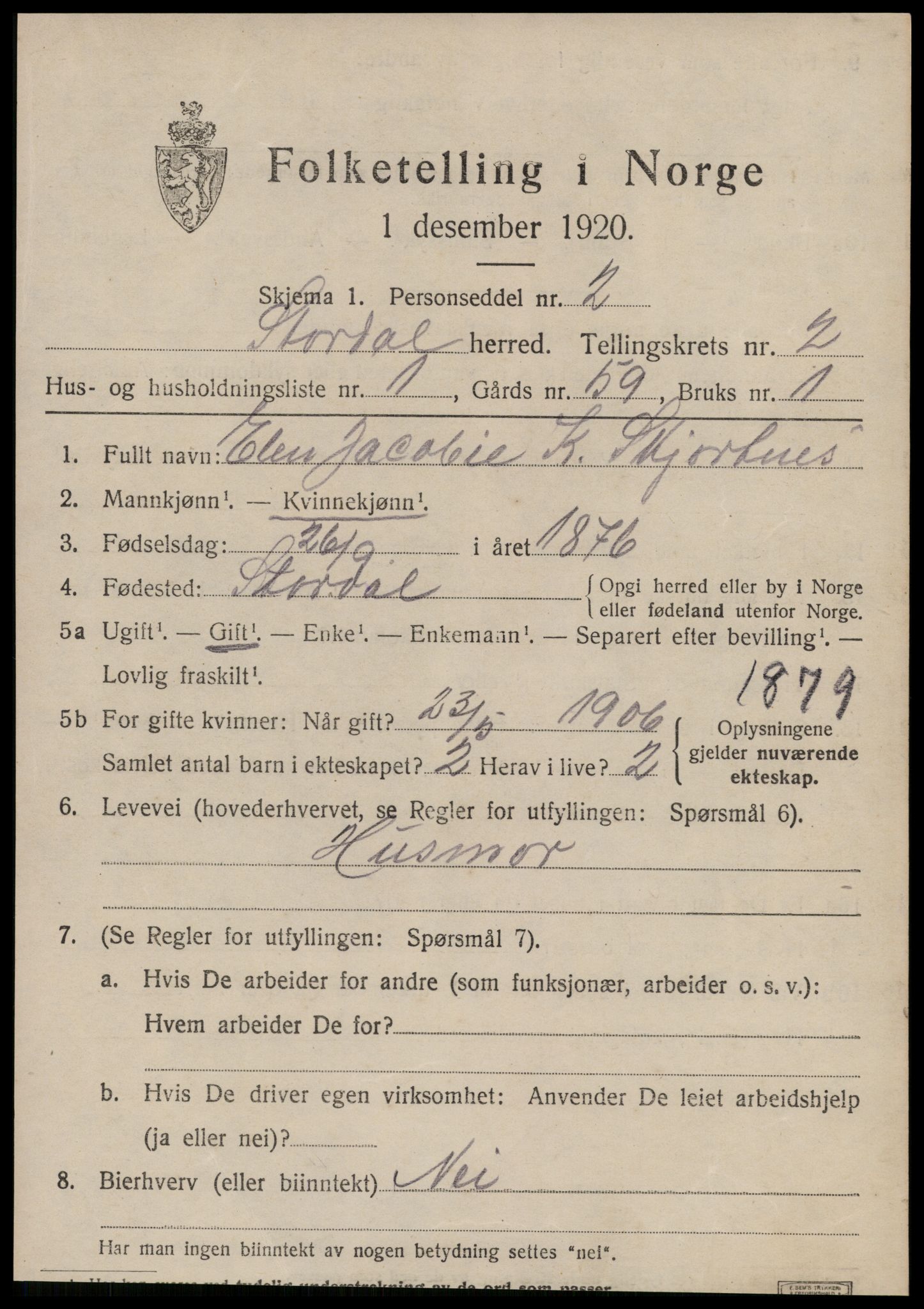 SAT, 1920 census for Stordal, 1920, p. 664