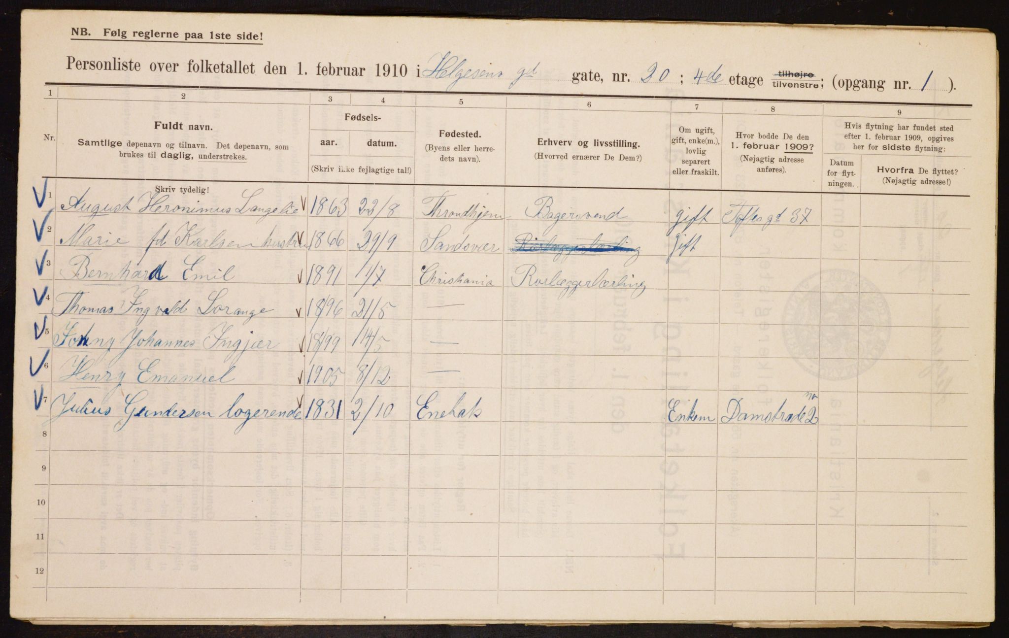 OBA, Municipal Census 1910 for Kristiania, 1910, p. 36646