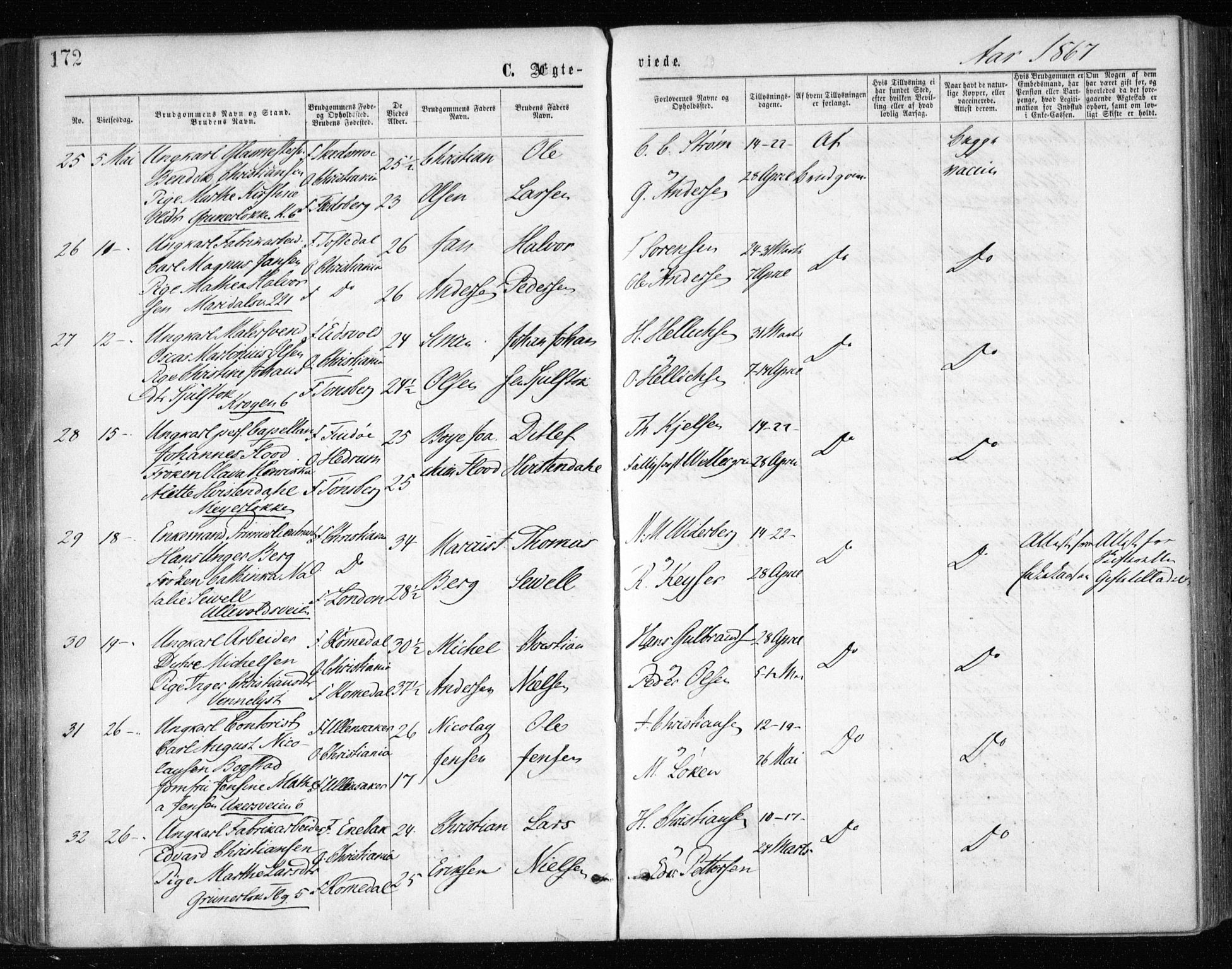 Gamle Aker prestekontor Kirkebøker, SAO/A-10617a/F/L0003: Parish register (official) no. 3, 1865-1873, p. 172