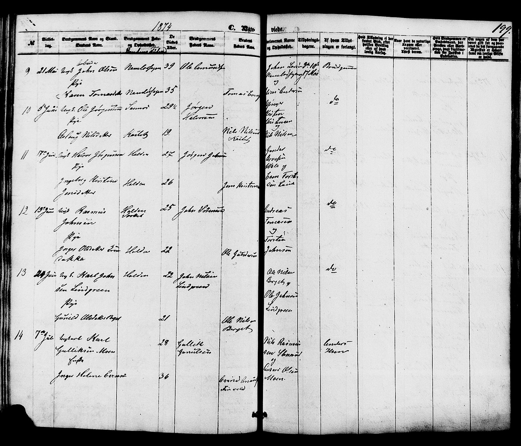 Holla kirkebøker, AV/SAKO-A-272/F/Fa/L0007: Parish register (official) no. 7, 1869-1881, p. 199