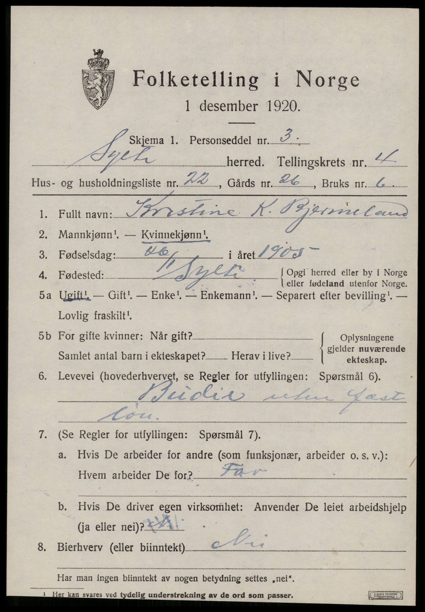 SAT, 1920 census for Sylte, 1920, p. 2781