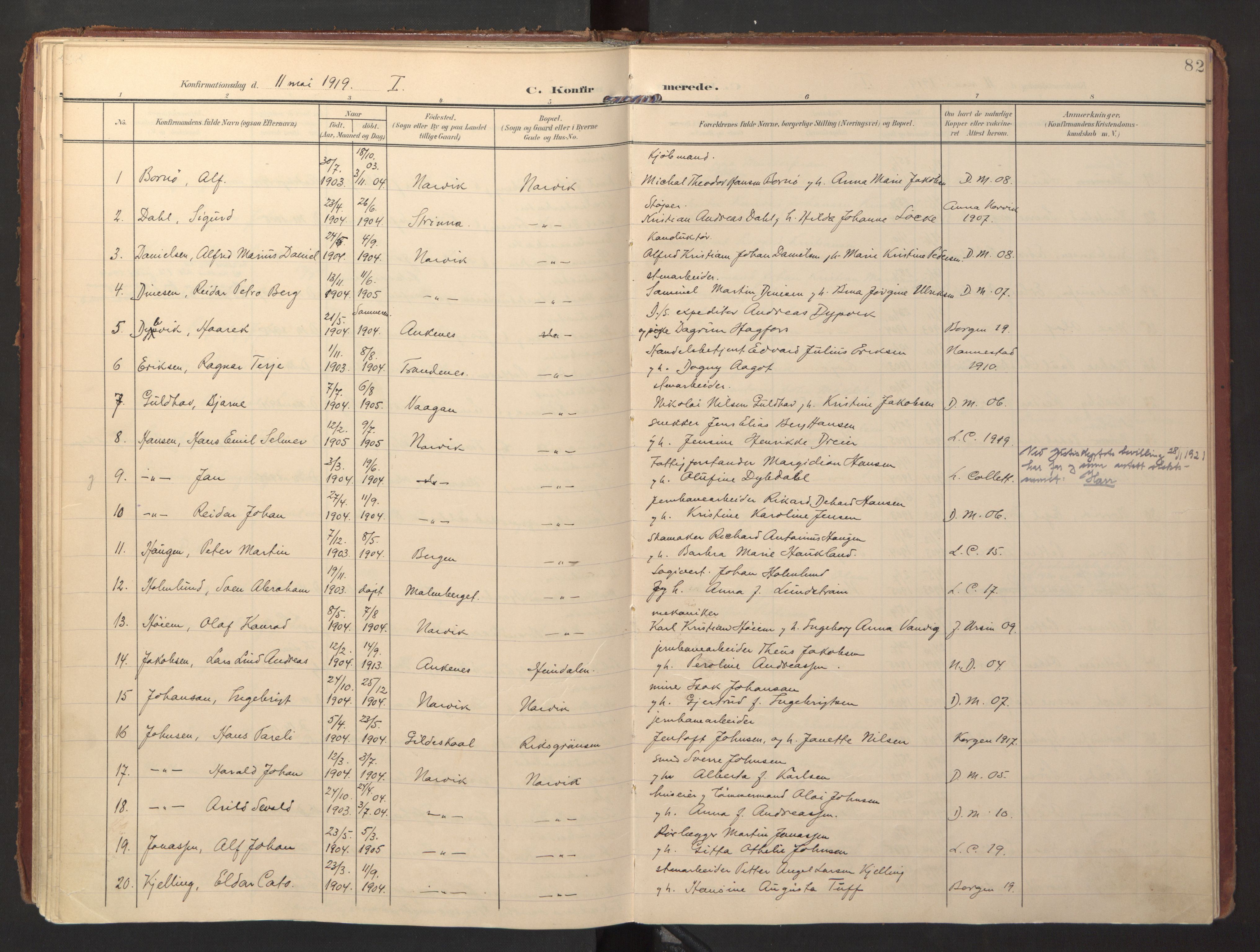Ministerialprotokoller, klokkerbøker og fødselsregistre - Nordland, SAT/A-1459/871/L0998: Parish register (official) no. 871A14, 1902-1921, p. 82