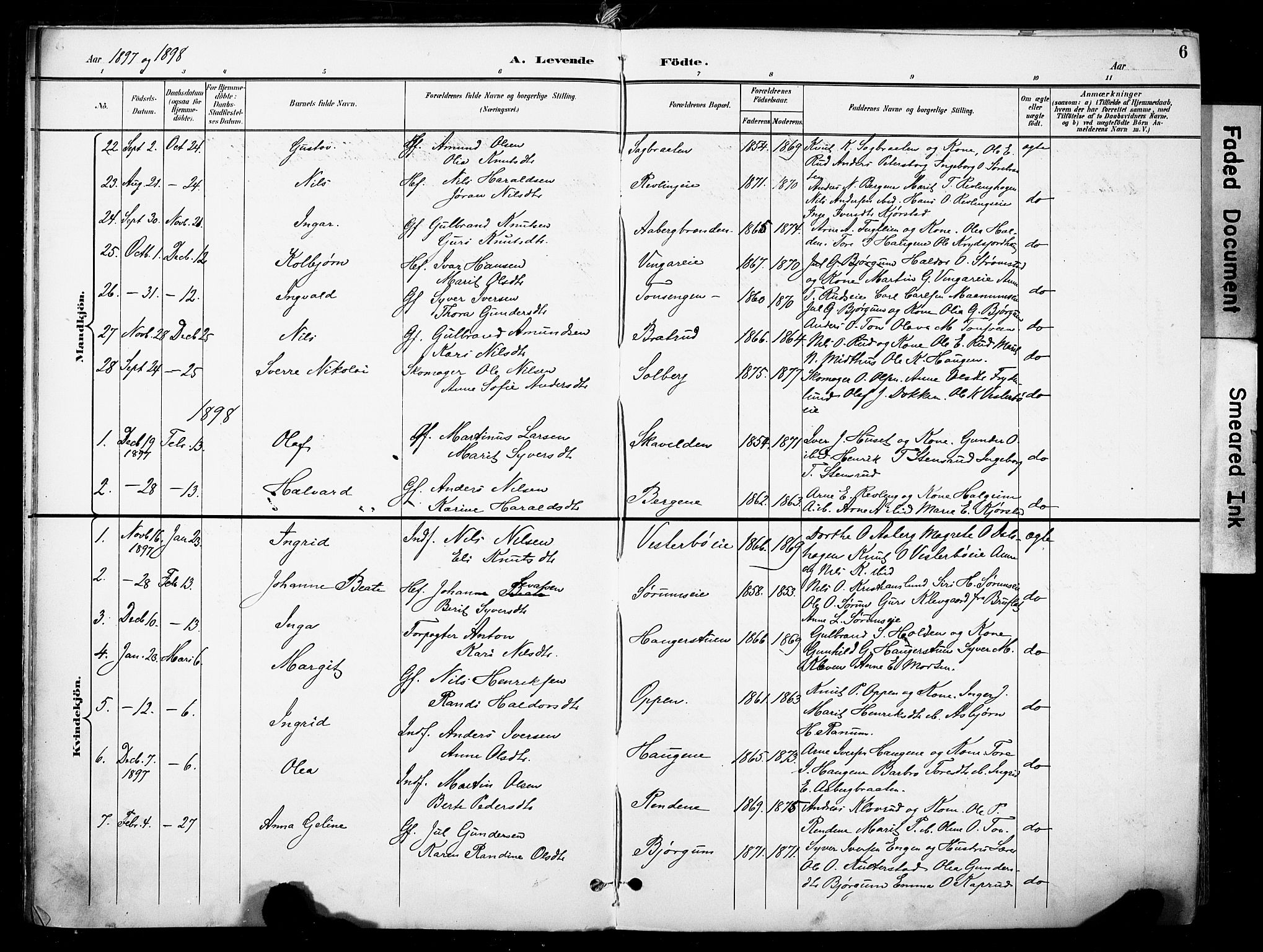 Nord-Aurdal prestekontor, SAH/PREST-132/H/Ha/Haa/L0014: Parish register (official) no. 14, 1896-1912, p. 6
