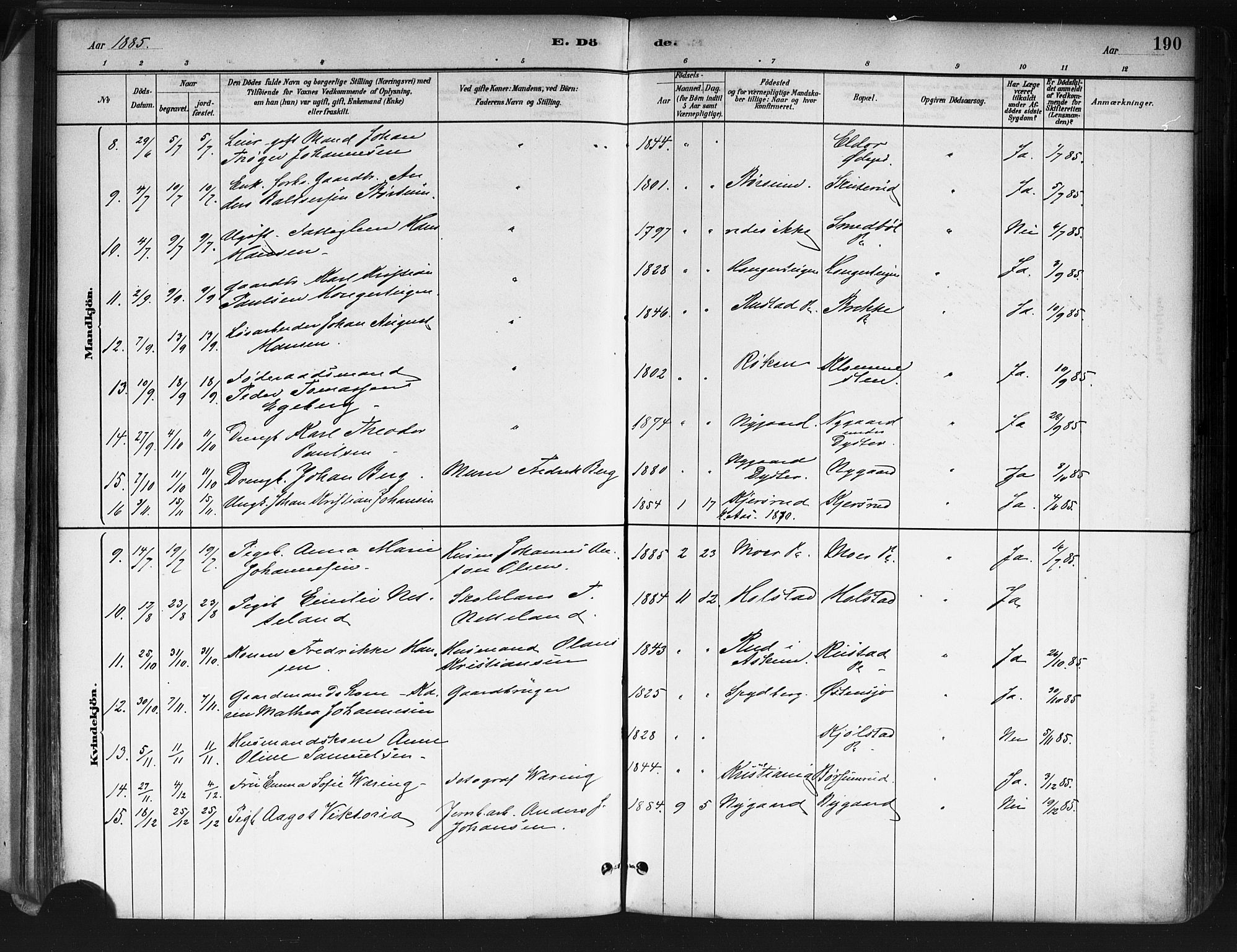 Ås prestekontor Kirkebøker, SAO/A-10894/F/Fa/L0009: Parish register (official) no. I 9, 1881-1900, p. 190