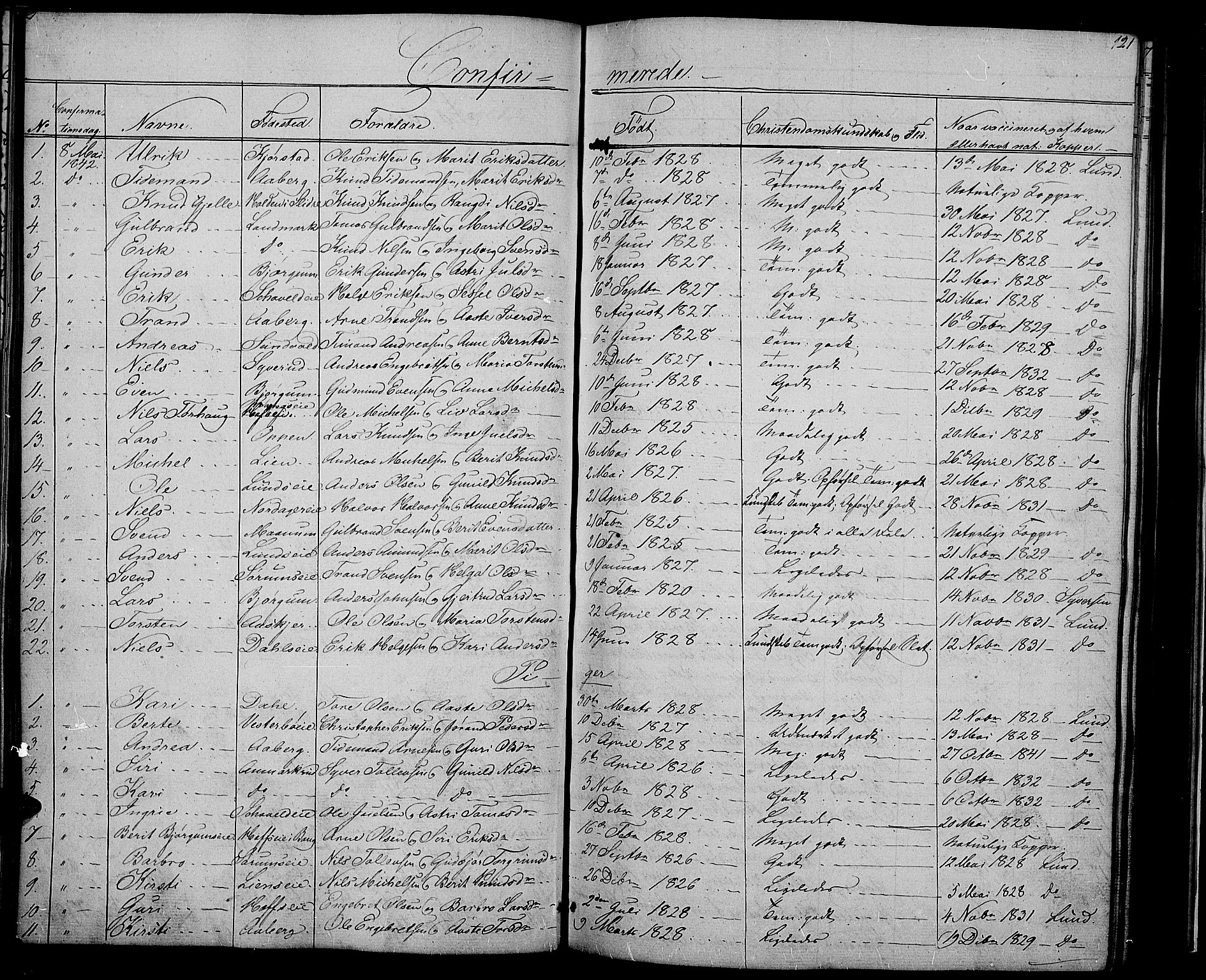 Nord-Aurdal prestekontor, SAH/PREST-132/H/Ha/Hab/L0002: Parish register (copy) no. 2, 1842-1877, p. 121