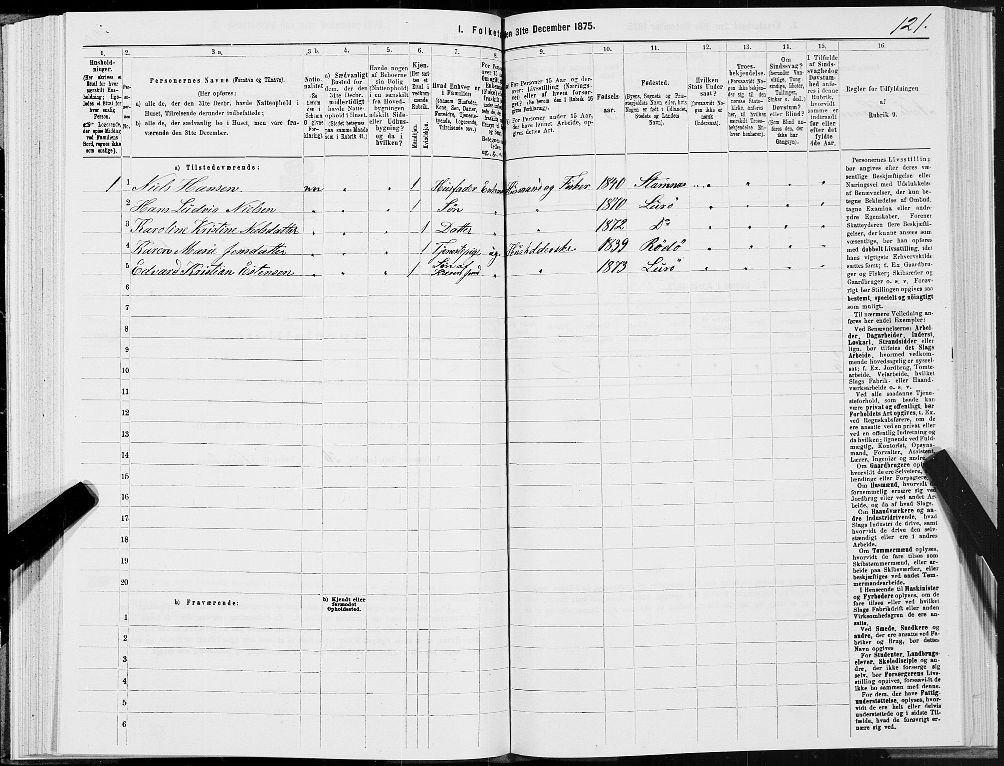 SAT, 1875 census for 1834P Lurøy, 1875, p. 2121