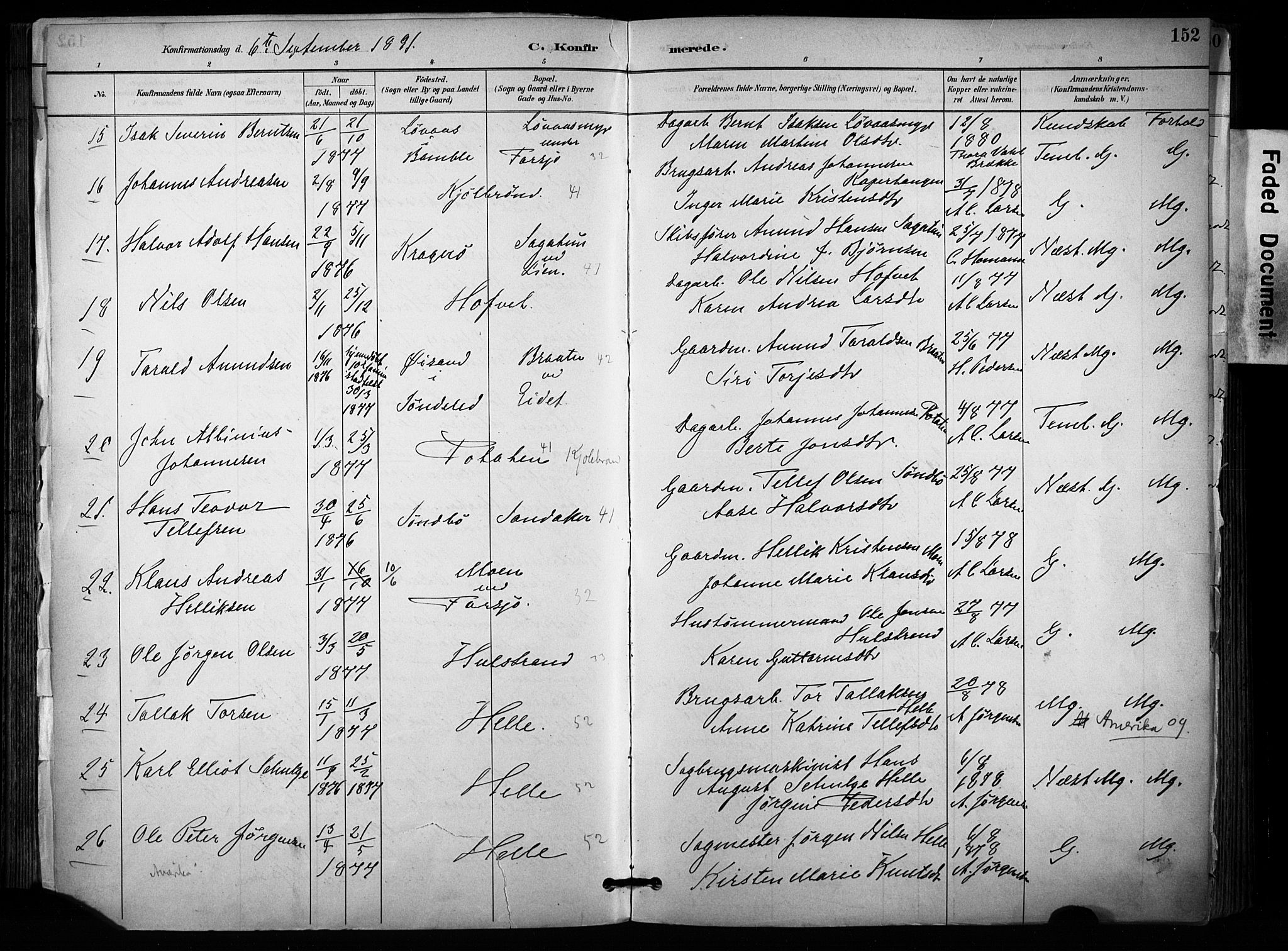 Sannidal kirkebøker, SAKO/A-296/F/Fa/L0015: Parish register (official) no. 15, 1884-1899, p. 152