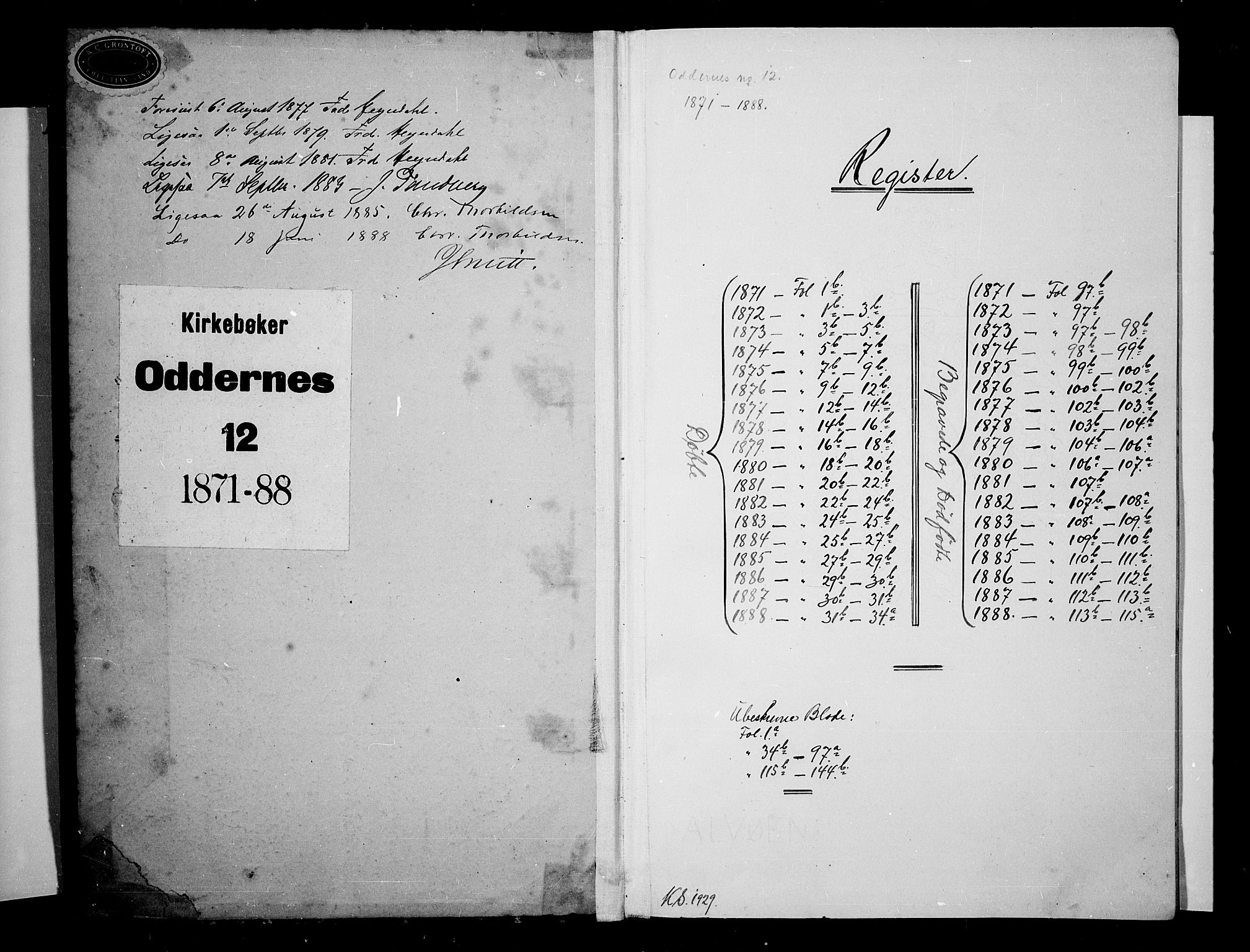 Oddernes sokneprestkontor, SAK/1111-0033/F/Fb/Fbb/L0001: Parish register (copy) no. B 1, 1871-1888