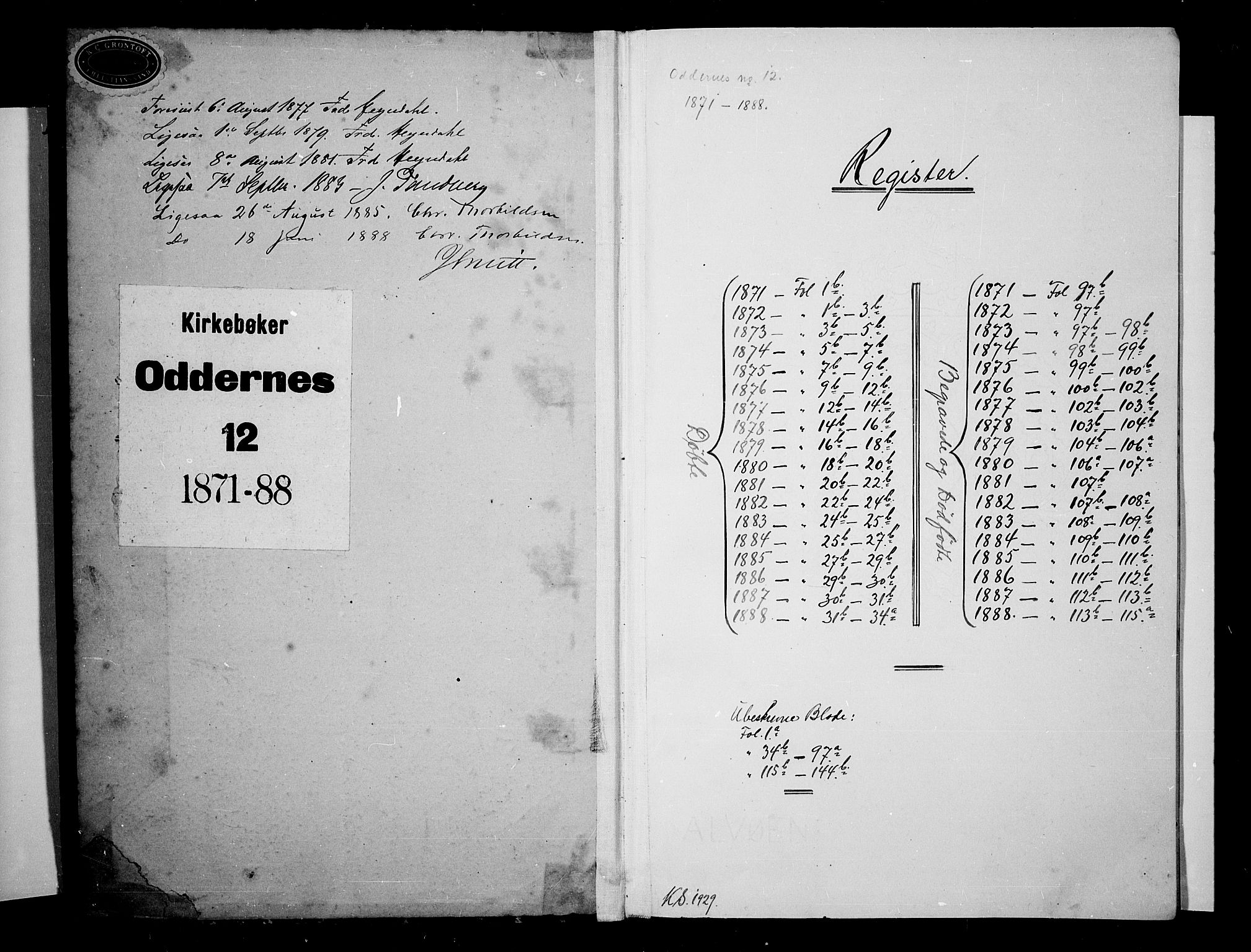 Oddernes sokneprestkontor, AV/SAK-1111-0033/F/Fb/Fbb/L0001: Parish register (copy) no. B 1, 1871-1888