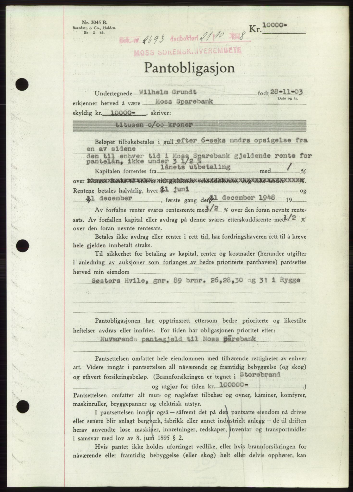 Moss sorenskriveri, AV/SAO-A-10168: Mortgage book no. B20, 1948-1948, Diary no: : 2693/1948