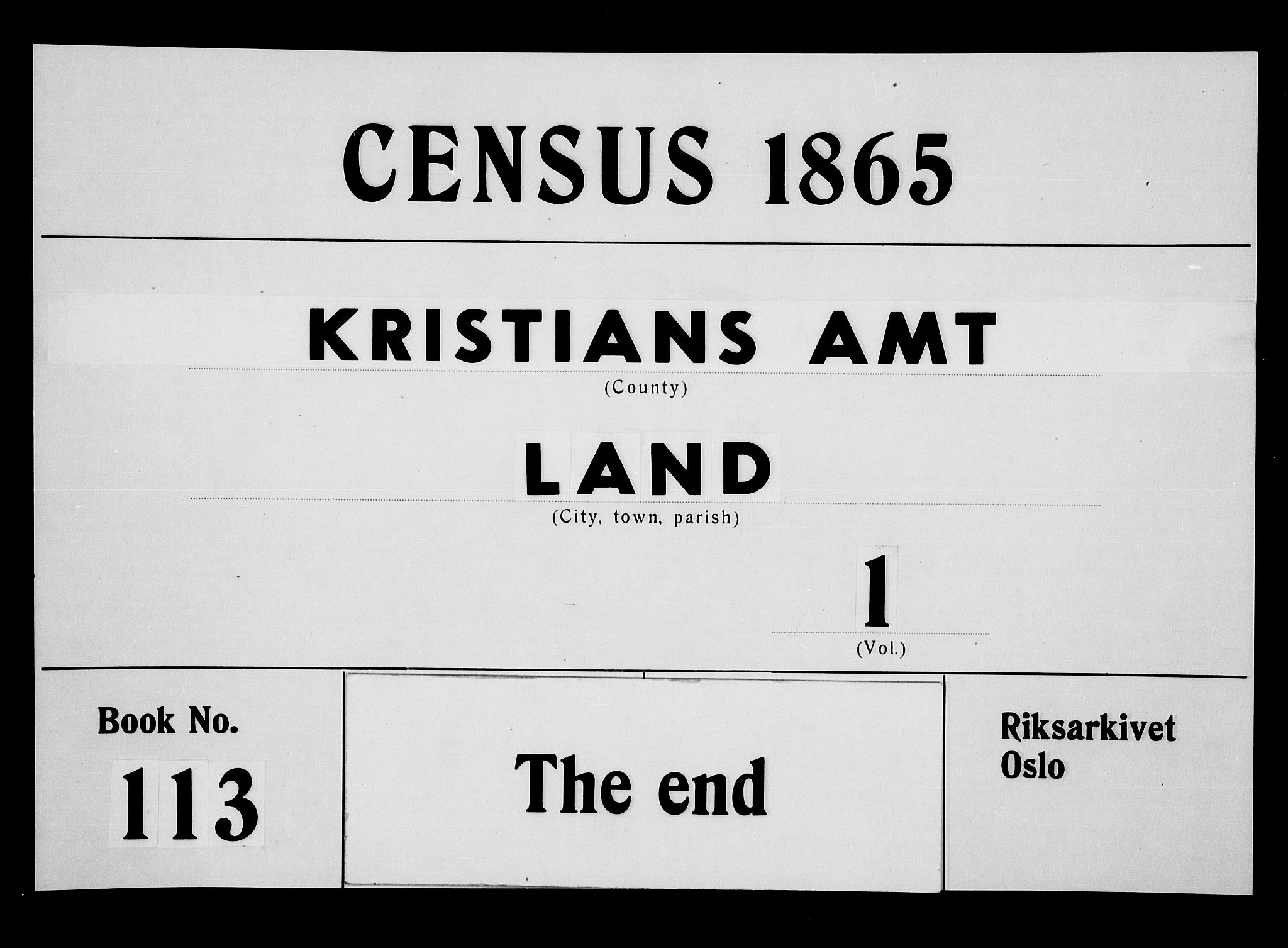 RA, 1865 census for Land, 1865, p. 205