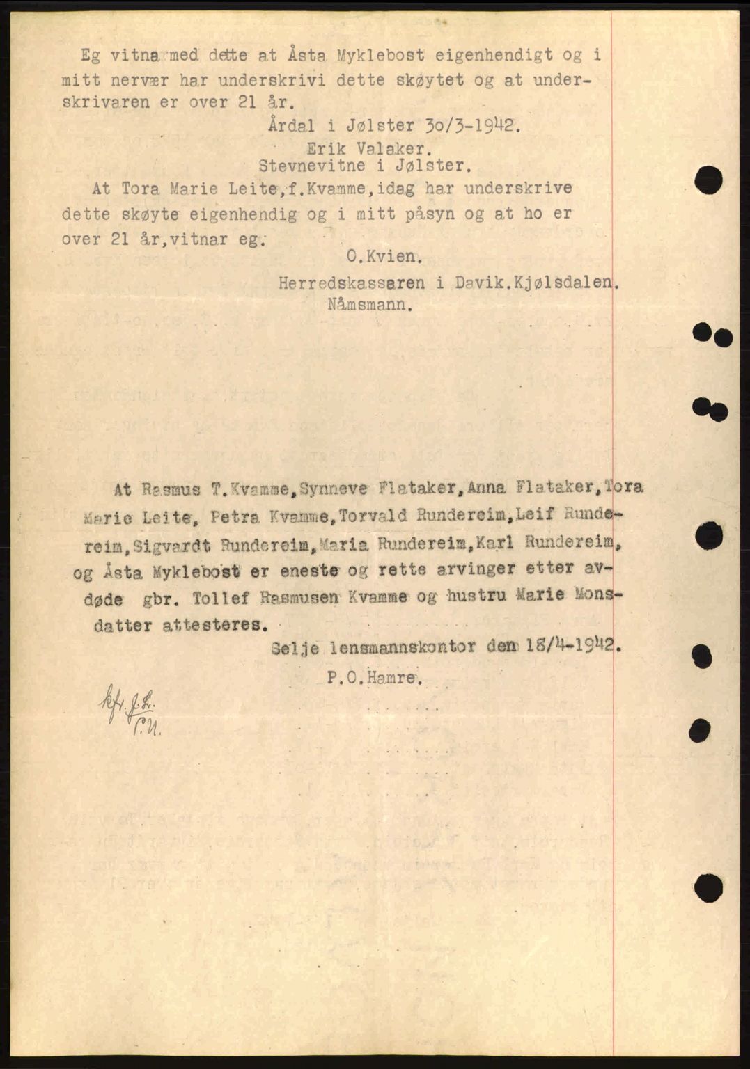 Nordfjord sorenskriveri, SAB/A-2801/02/02b/02bj/L0007: Mortgage book no. A7, 1941-1943, Diary no: : 578/1942