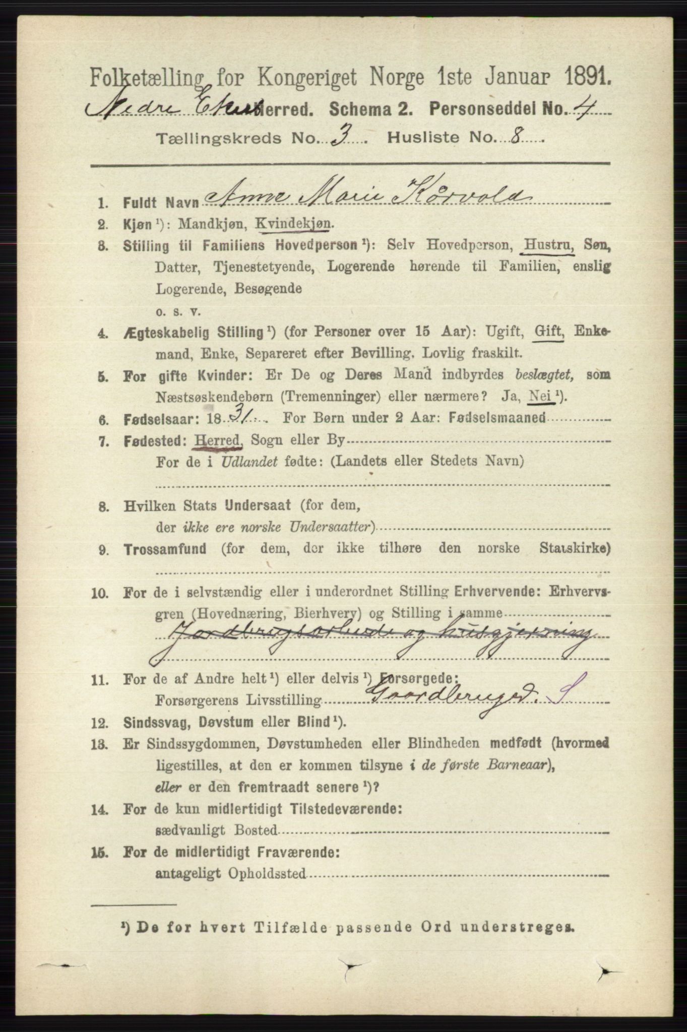 RA, 1891 census for 0625 Nedre Eiker, 1891, p. 1230