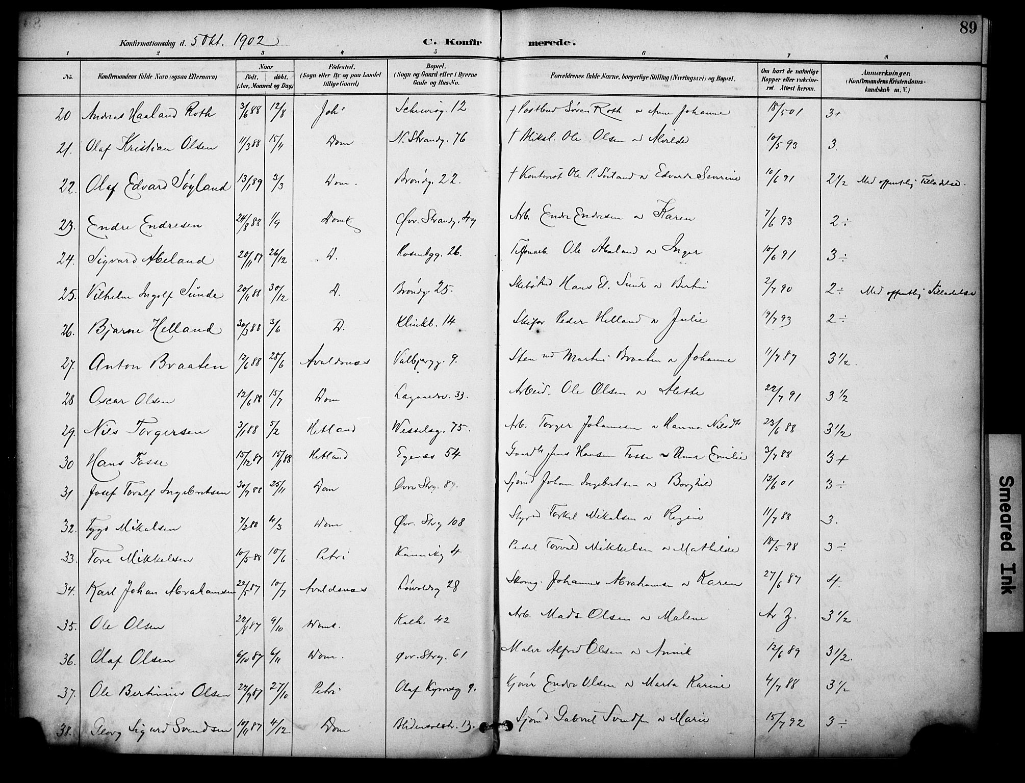 Domkirken sokneprestkontor, AV/SAST-A-101812/001/30/30BA/L0031: Parish register (official) no. A 30, 1896-1916, p. 89