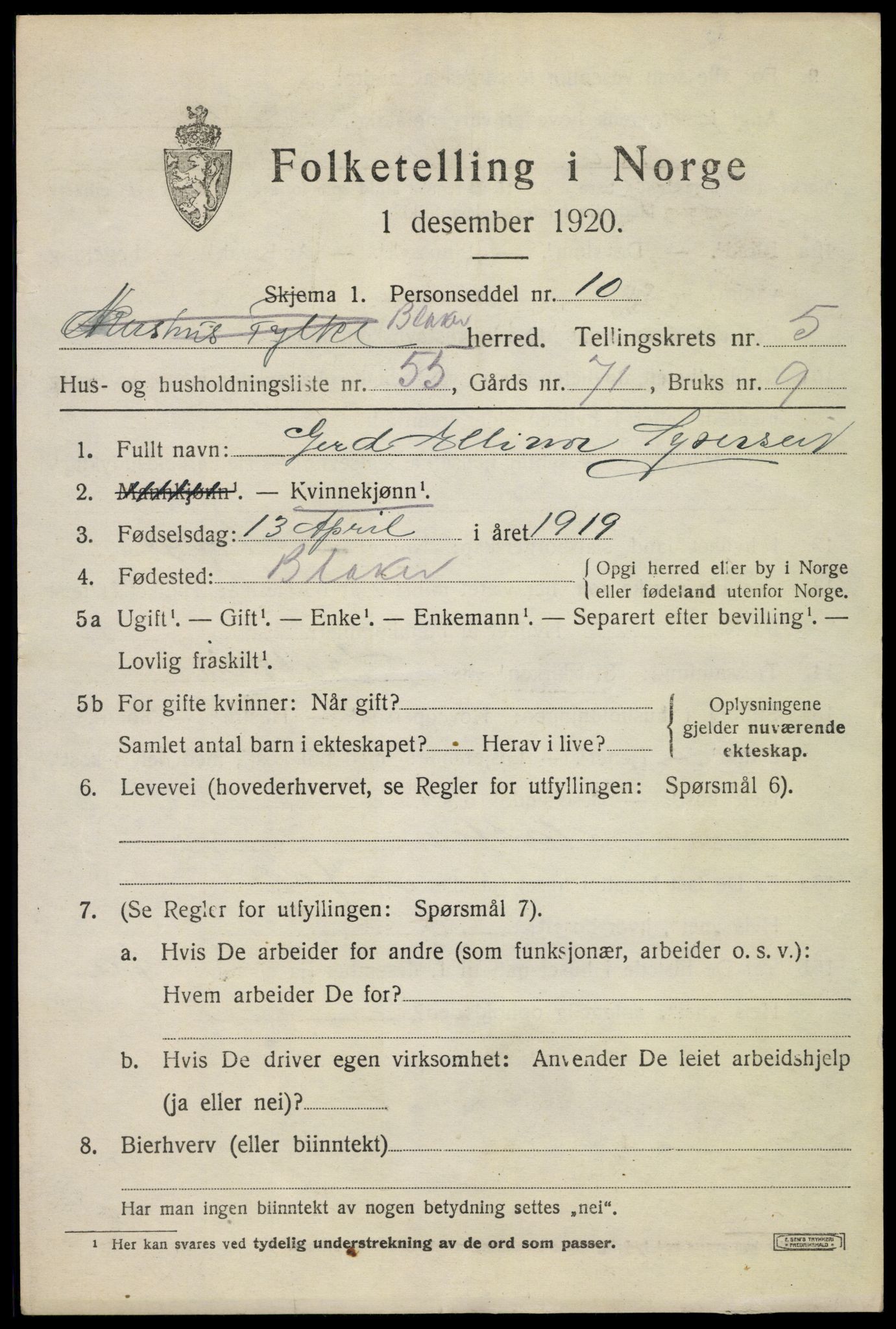 SAO, 1920 census for Blaker, 1920, p. 6415