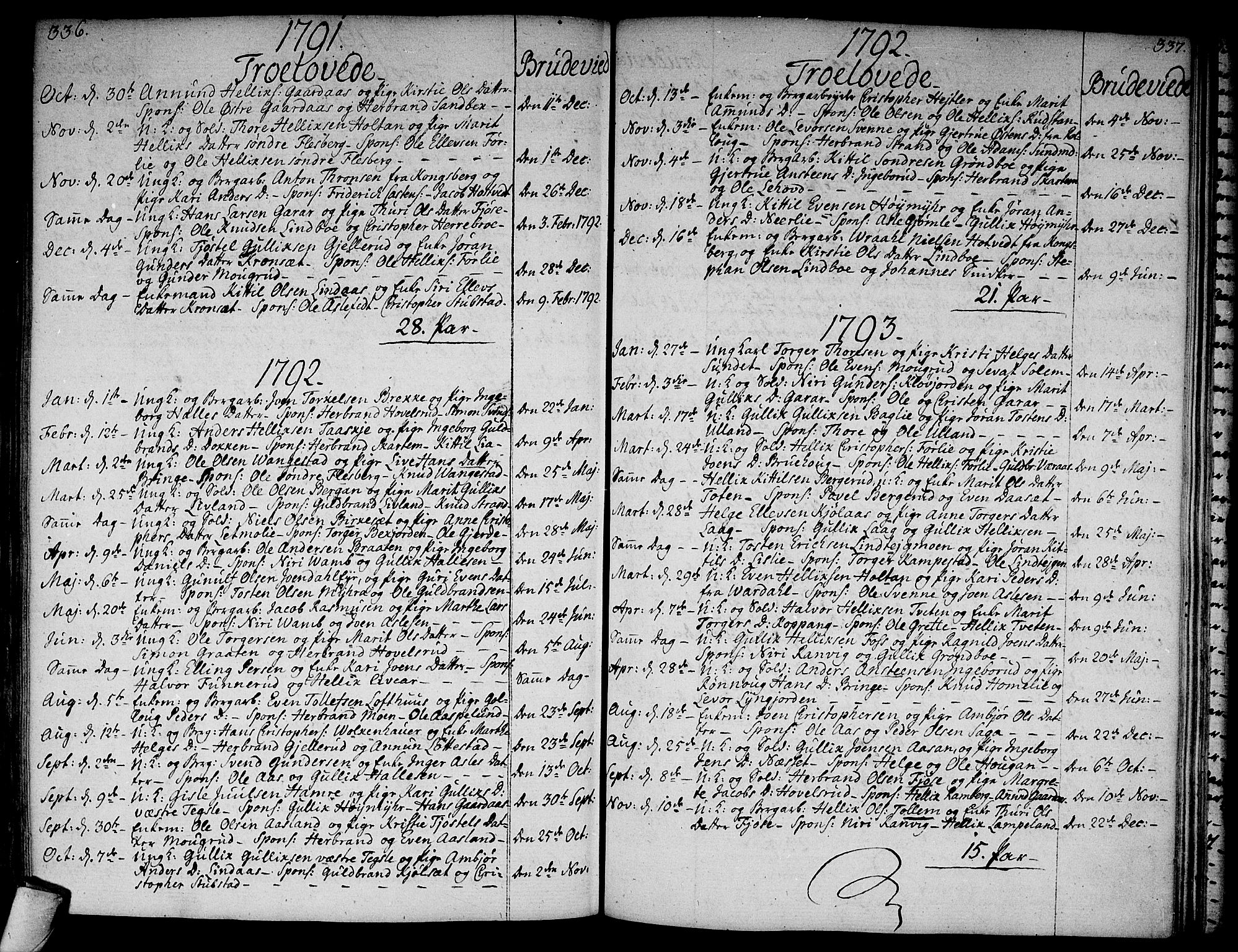 Flesberg kirkebøker, AV/SAKO-A-18/F/Fa/L0004: Parish register (official) no. I 4, 1788-1815, p. 336-337