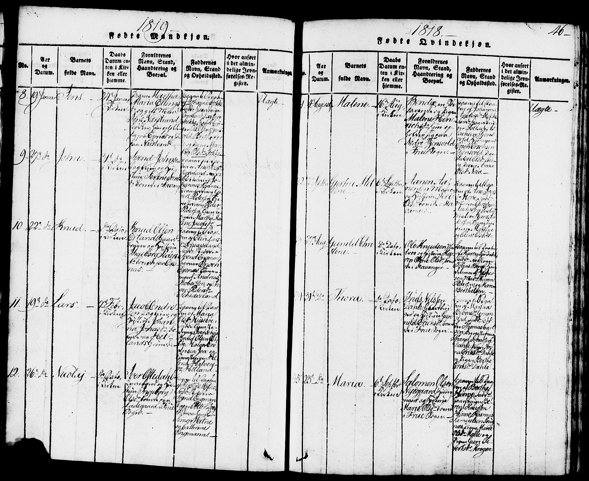 Domkirken sokneprestkontor, AV/SAST-A-101812/001/30/30BB/L0008: Parish register (copy) no. B 8, 1816-1821, p. 46