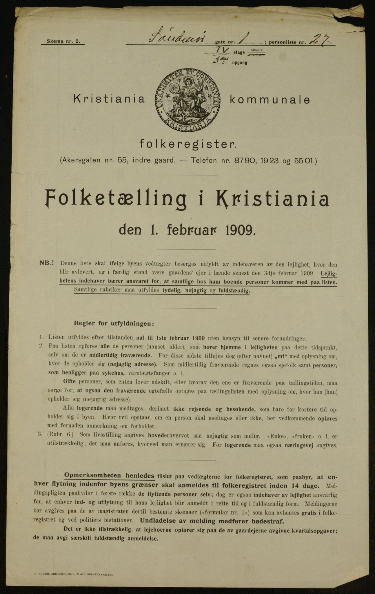 OBA, Municipal Census 1909 for Kristiania, 1909, p. 94732