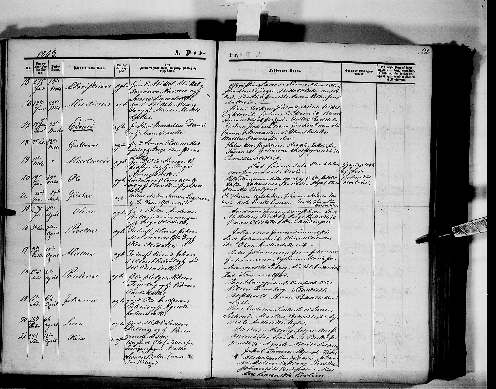 Vang prestekontor, Hedmark, SAH/PREST-008/H/Ha/Haa/L0012: Parish register (official) no. 12, 1855-1870, p. 102