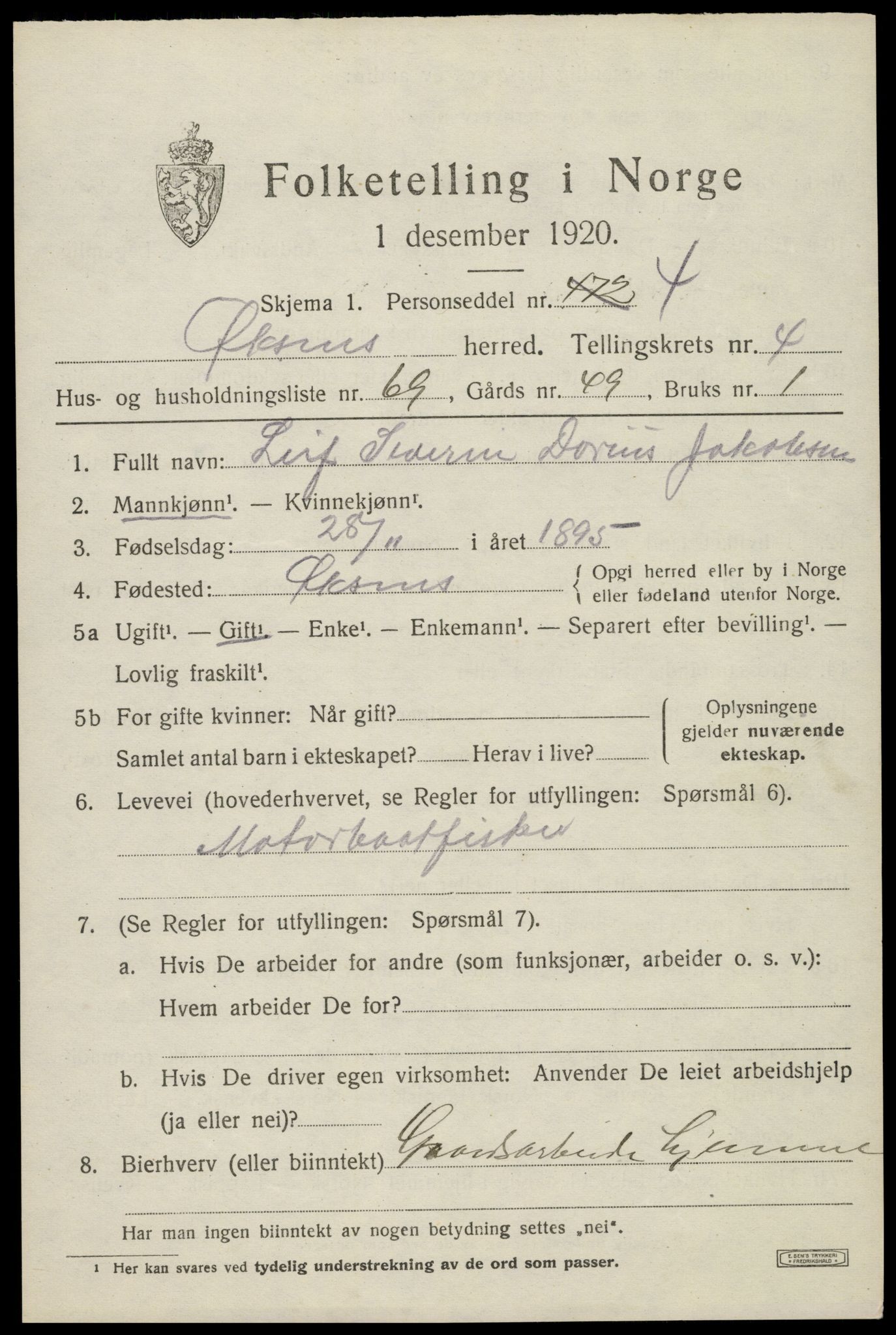 SAT, 1920 census for Øksnes, 1920, p. 3788