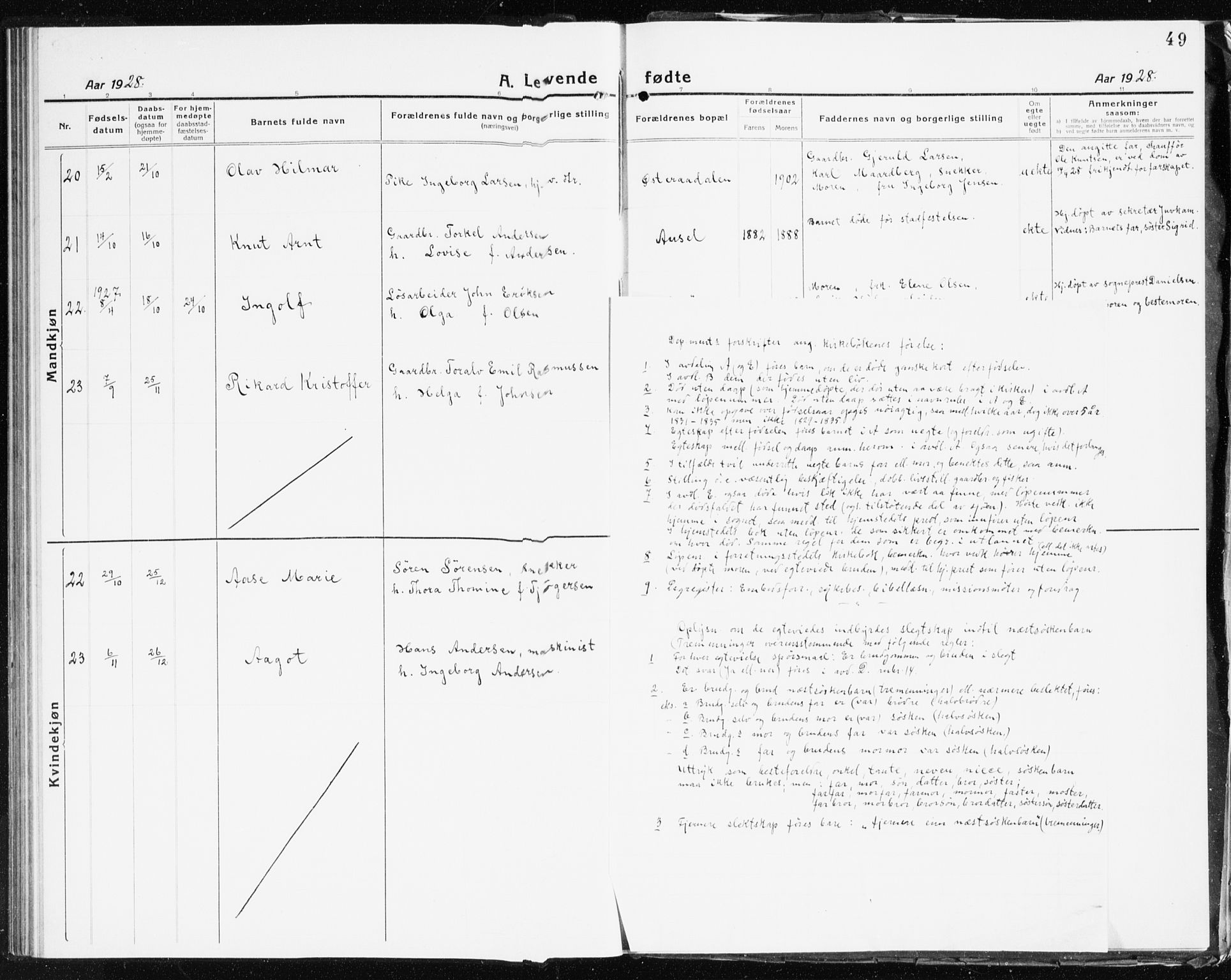 Holt sokneprestkontor, AV/SAK-1111-0021/F/Fb/L0012: Parish register (copy) no. B 12, 1919-1944, p. 49