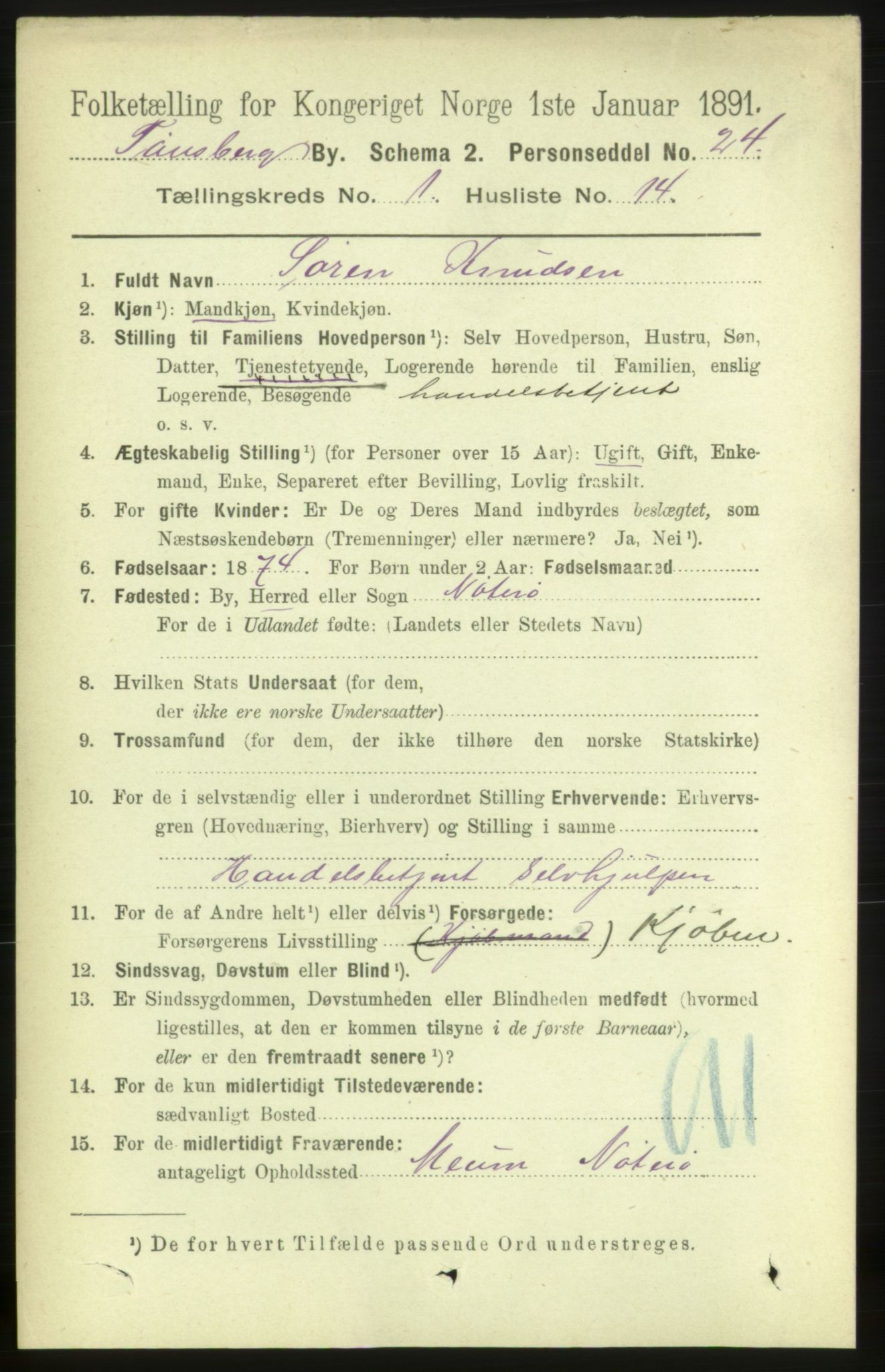 RA, 1891 census for 0705 Tønsberg, 1891, p. 1442