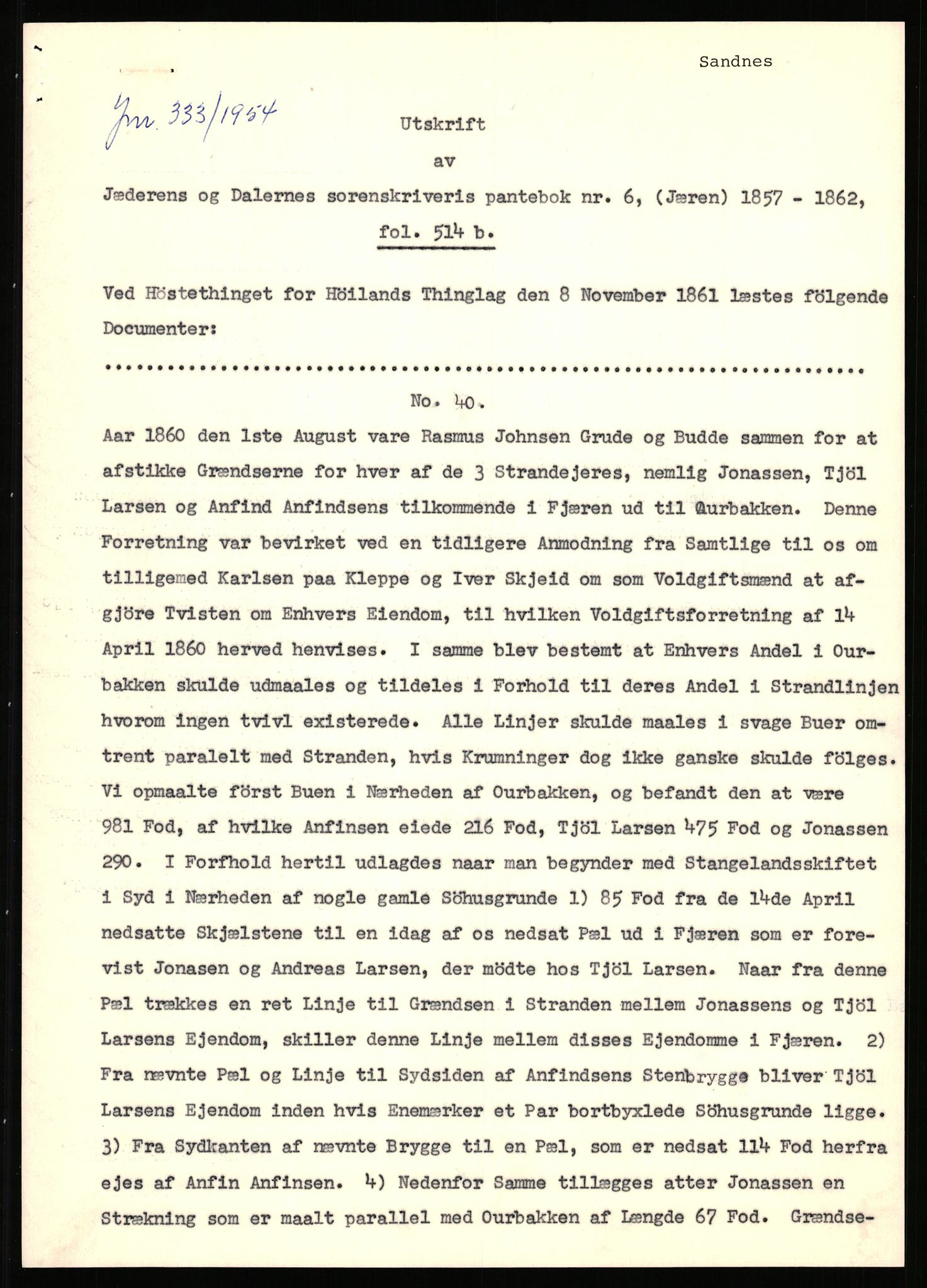 Statsarkivet i Stavanger, AV/SAST-A-101971/03/Y/Yj/L0072: Avskrifter sortert etter gårdsnavn: Sagbakken - Sandstøl indre, 1750-1930, p. 568