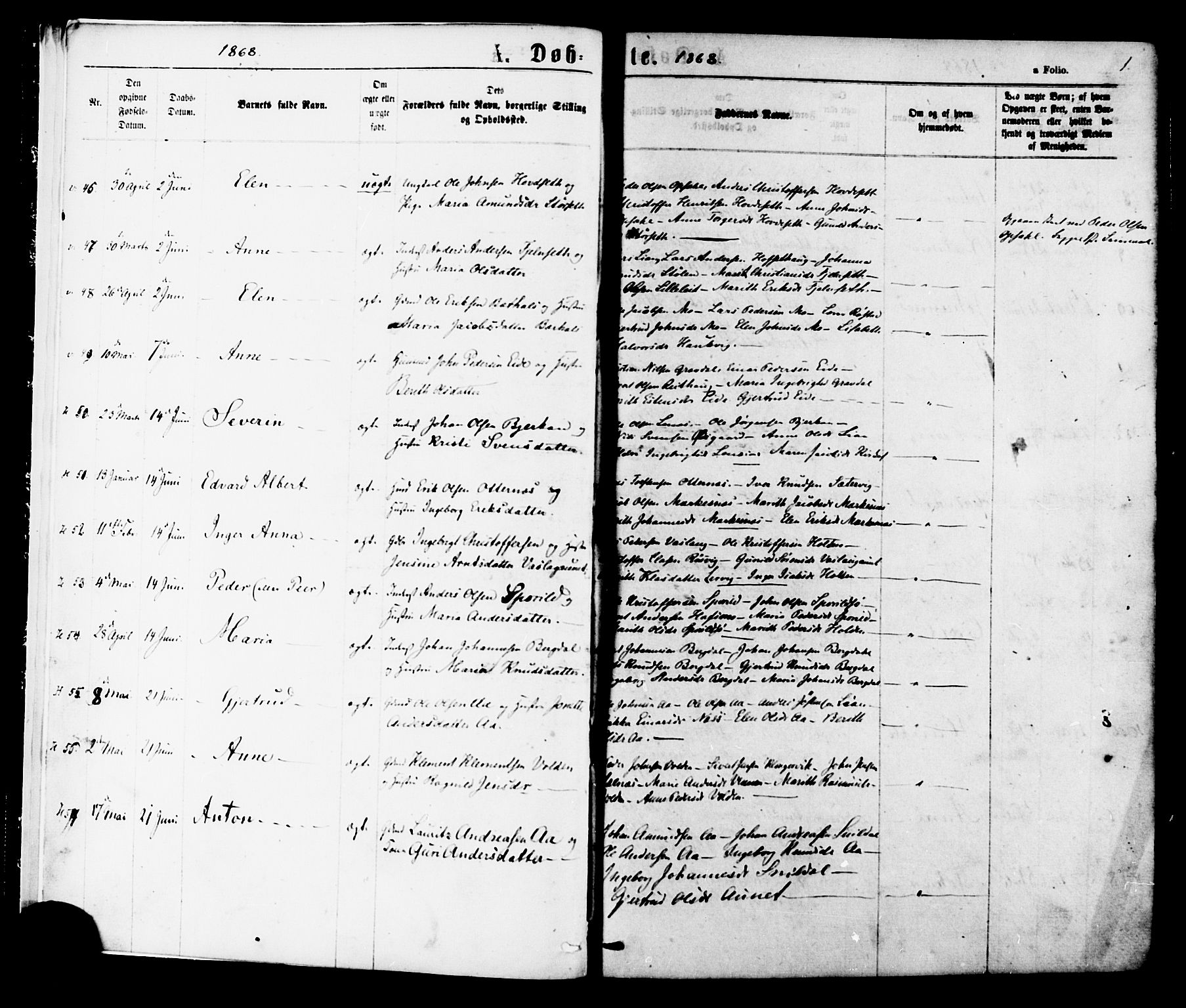 Ministerialprotokoller, klokkerbøker og fødselsregistre - Sør-Trøndelag, AV/SAT-A-1456/630/L0495: Parish register (official) no. 630A08, 1868-1878, p. 1
