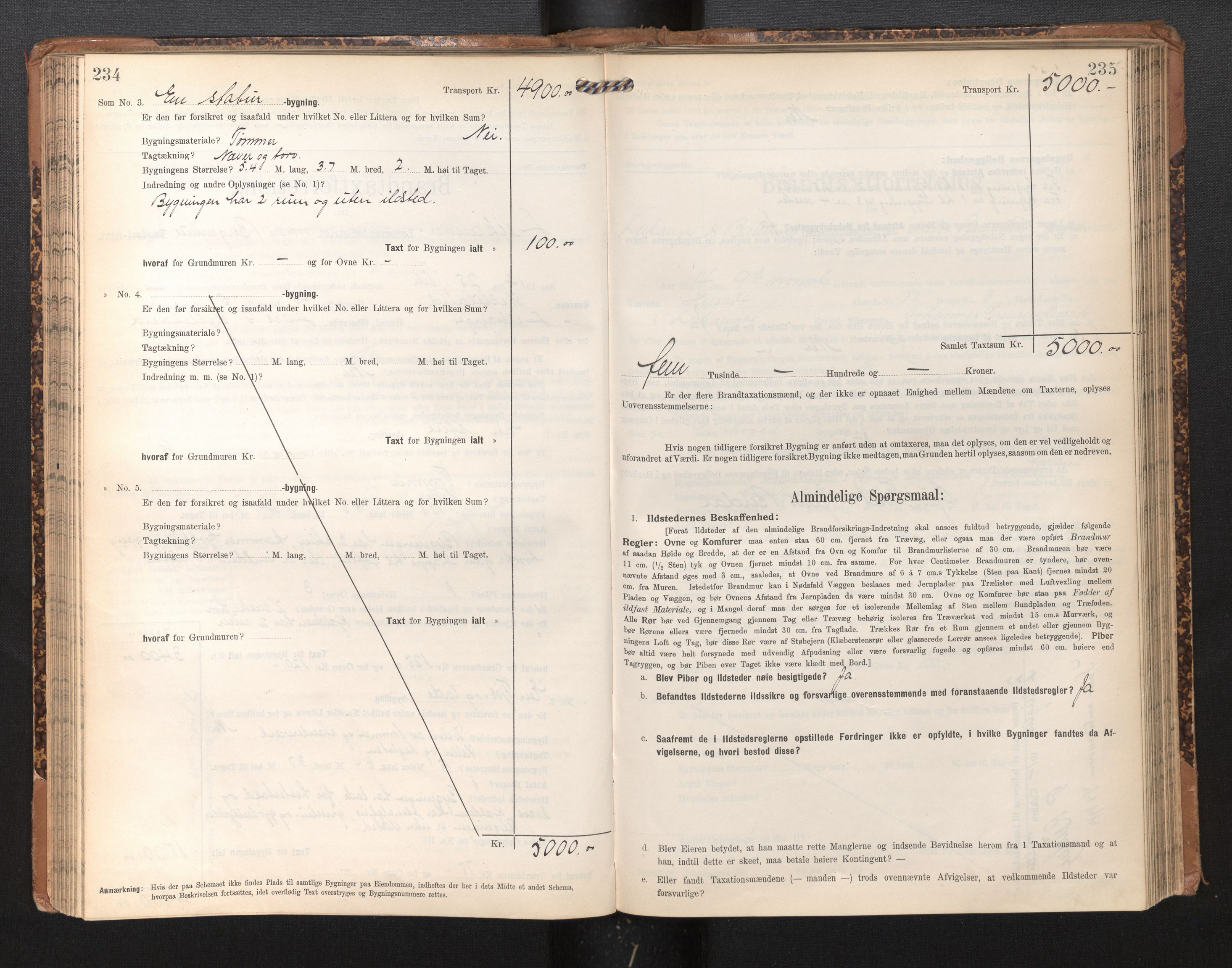 Lensmannen i Leikanger, SAB/A-29201/0012/L0005: Branntakstprotokoll, skjematakst, 1907-1917, p. 234-235