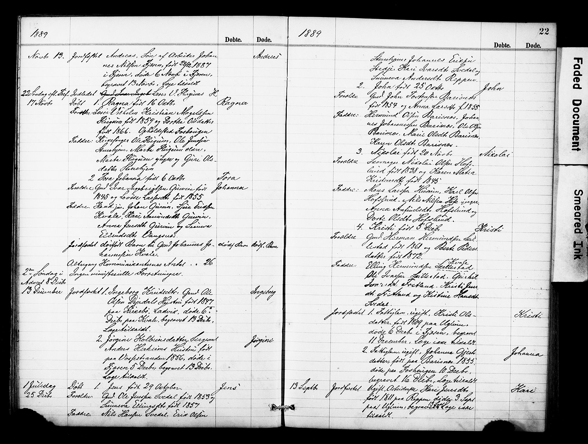 Sogndal sokneprestembete, AV/SAB-A-81301/H/Hab/Haba/L0001: Parish register (copy) no. A 1, 1887-1907, p. 22