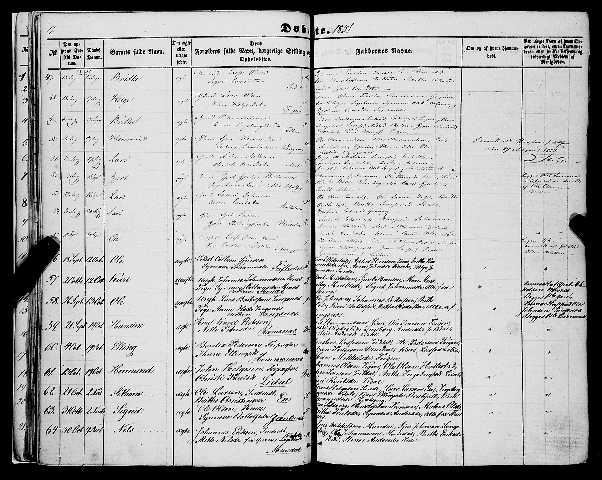 Balestrand sokneprestembete, AV/SAB-A-79601/H/Haa/Haaa/L0002: Parish register (official) no. A 2, 1847-1866, p. 17