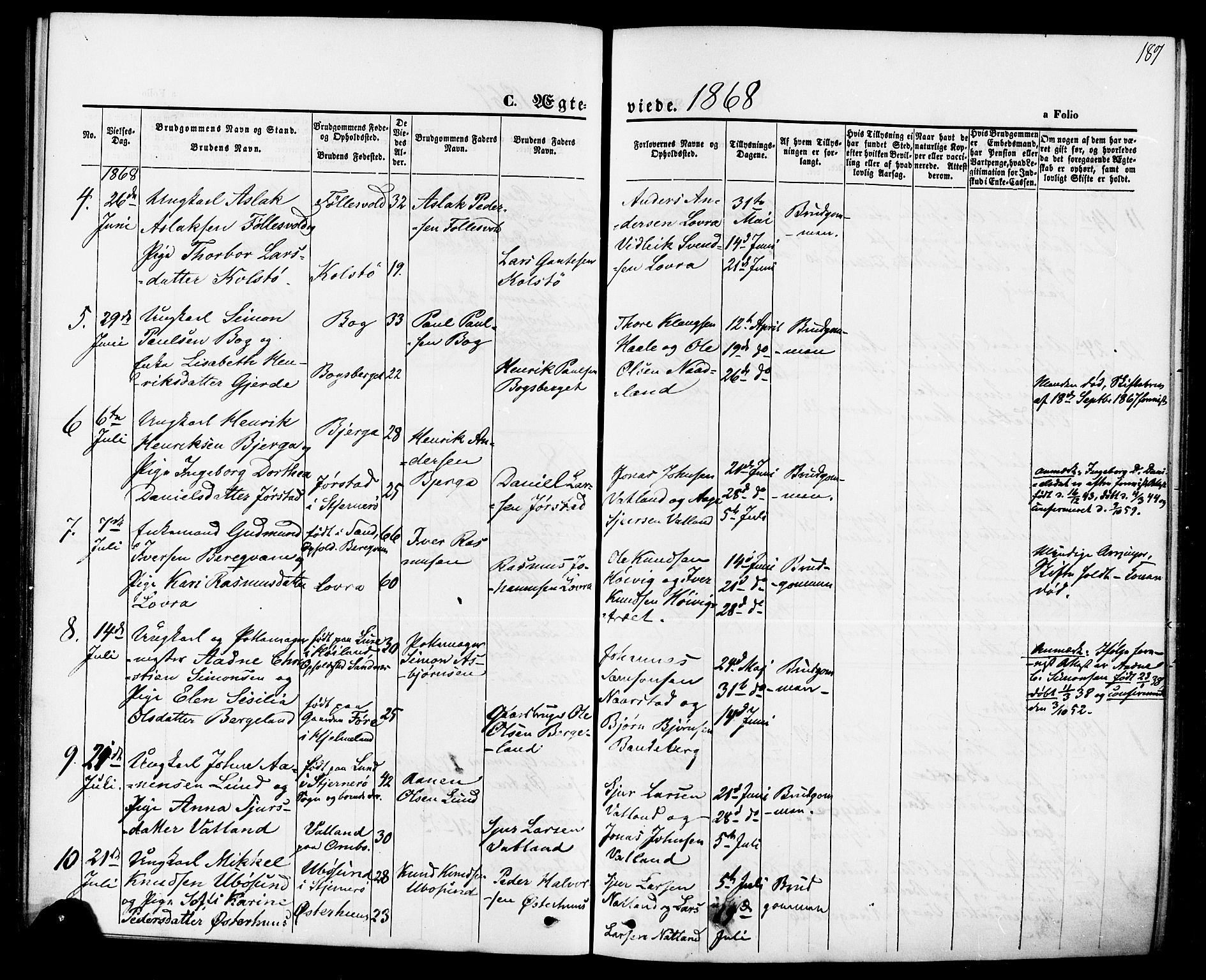 Jelsa sokneprestkontor, AV/SAST-A-101842/01/IV: Parish register (official) no. A 8, 1867-1883, p. 187