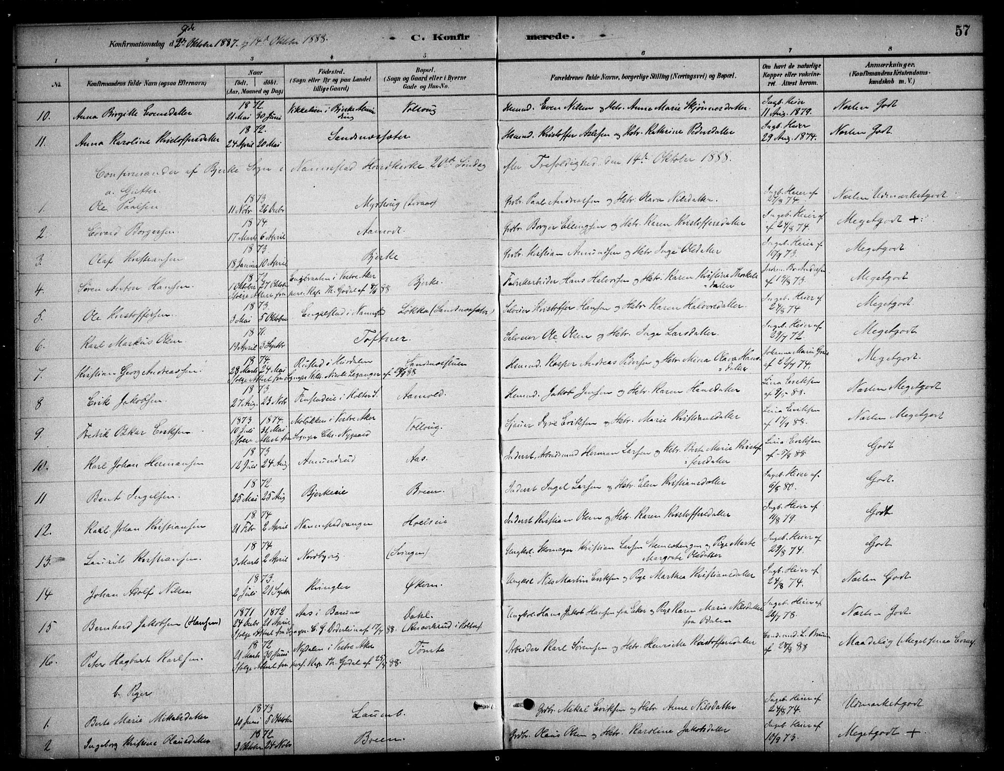 Nannestad prestekontor Kirkebøker, AV/SAO-A-10414a/F/Fc/L0001: Parish register (official) no. III 1, 1881-1892, p. 57