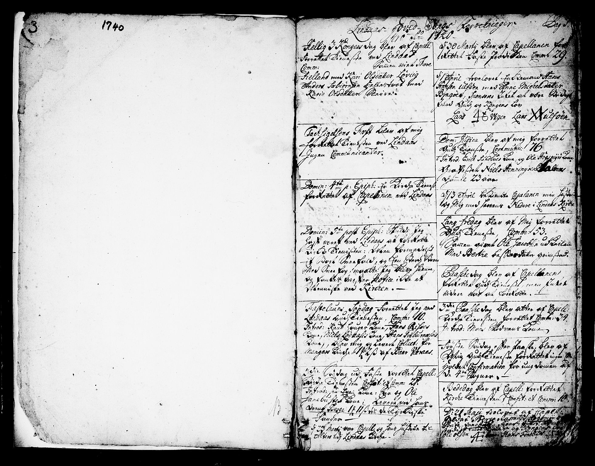 Lindås Sokneprestembete, AV/SAB-A-76701/H/Haa/Haaa/L0002: Parish register (official) no. A 2, 1740-1748, p. 1
