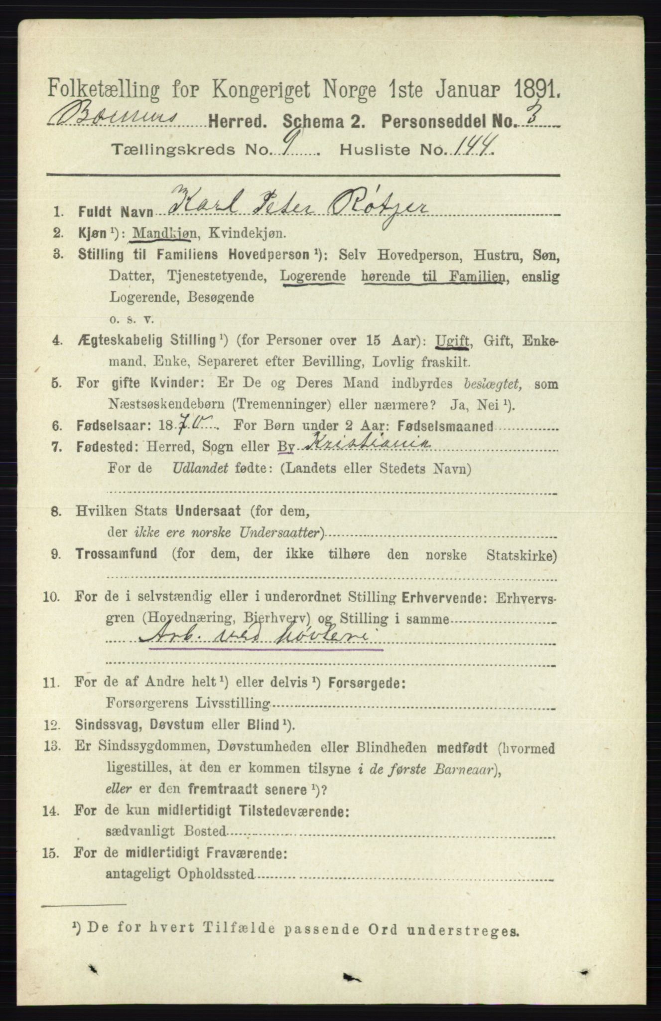 RA, 1891 census for 0219 Bærum, 1891, p. 6285