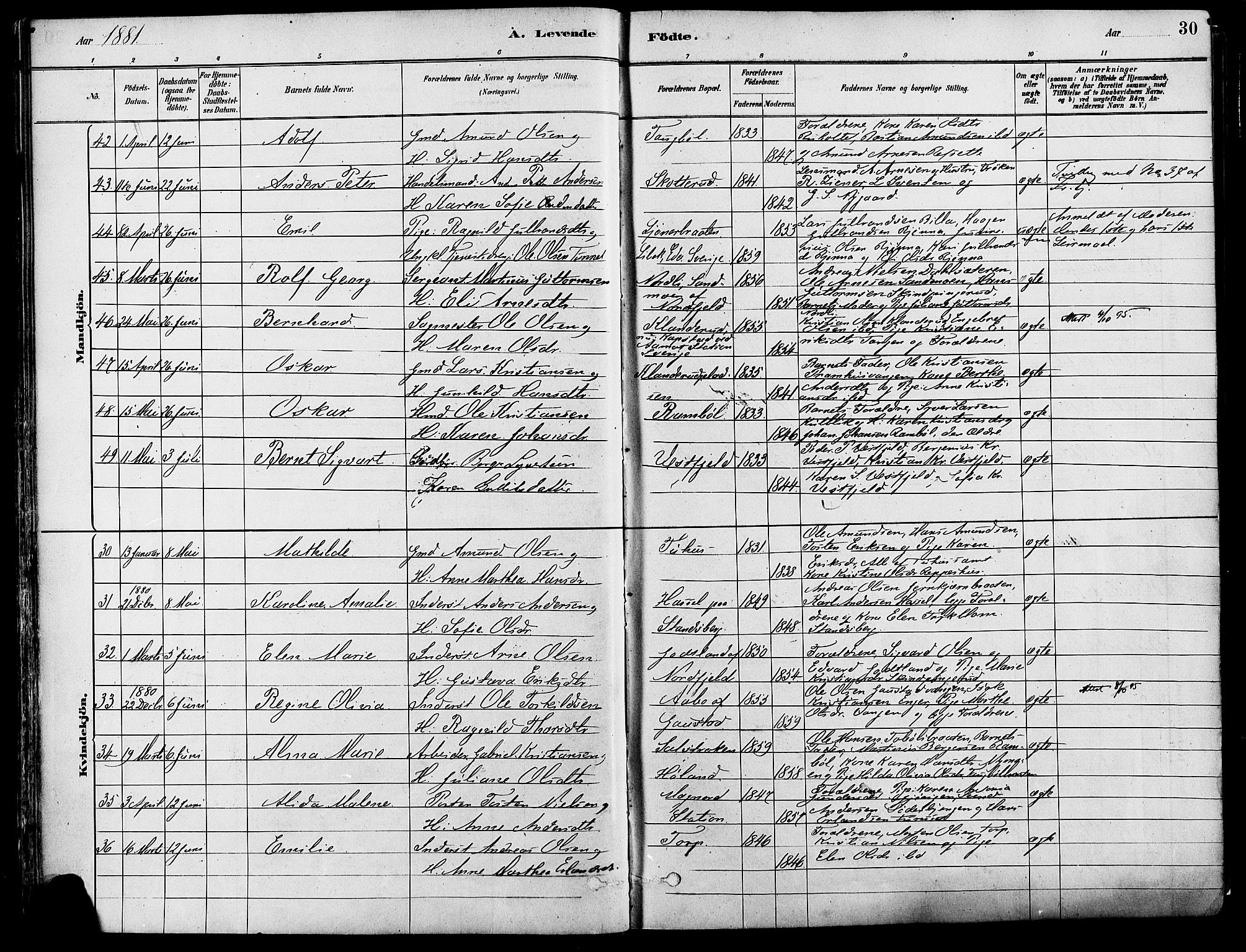 Eidskog prestekontor, SAH/PREST-026/H/Ha/Haa/L0003: Parish register (official) no. 3, 1879-1892, p. 30