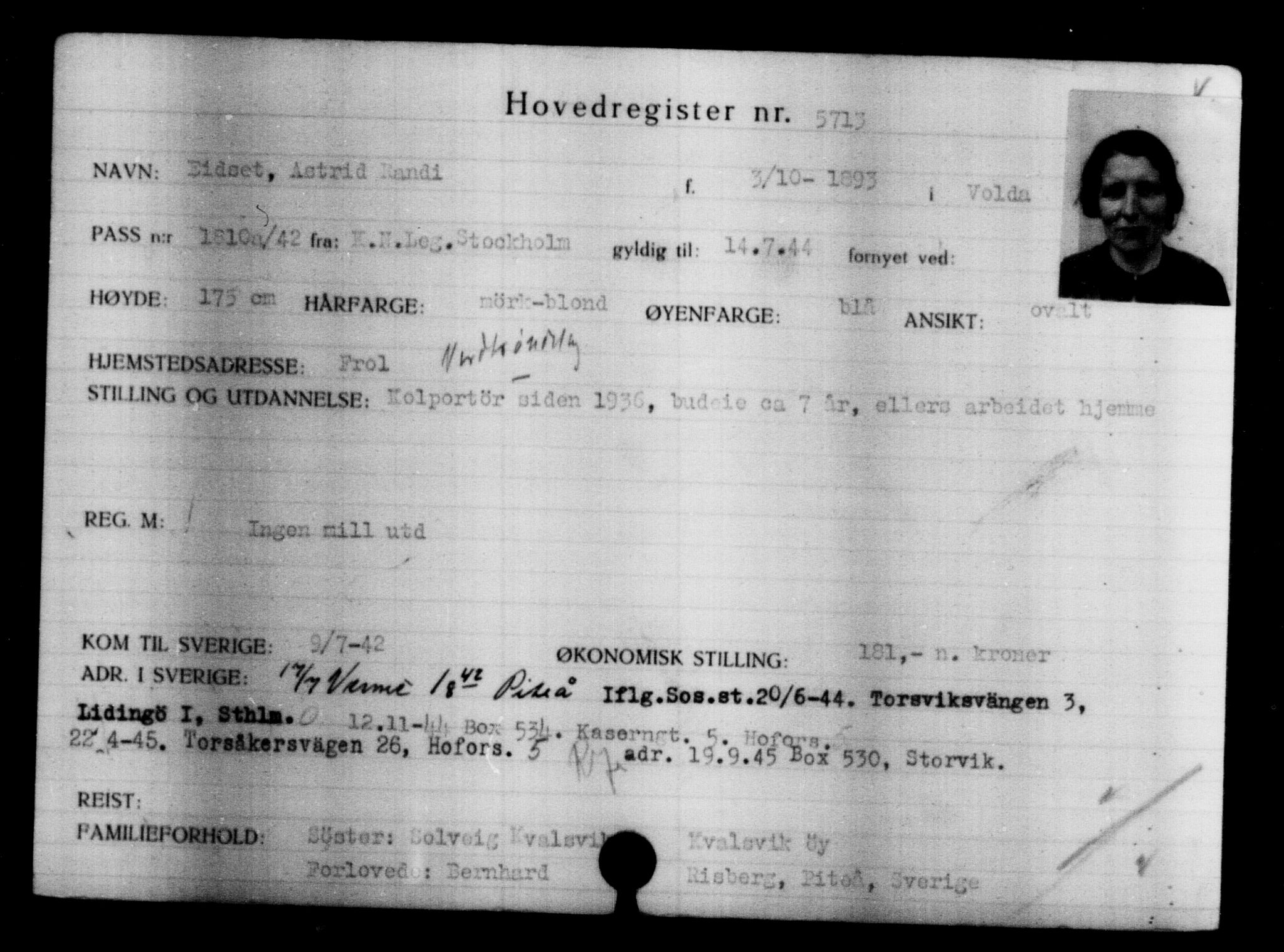 Utenriksstasjonene, Legasjonen i Stockholm, Flyktningkontoret, AV/RA-S-6753/V/Va/L0004: Kjesäterkartoteket, flyktninger med registreringsnr. 3496-6610, 1940-1945, p. 2566