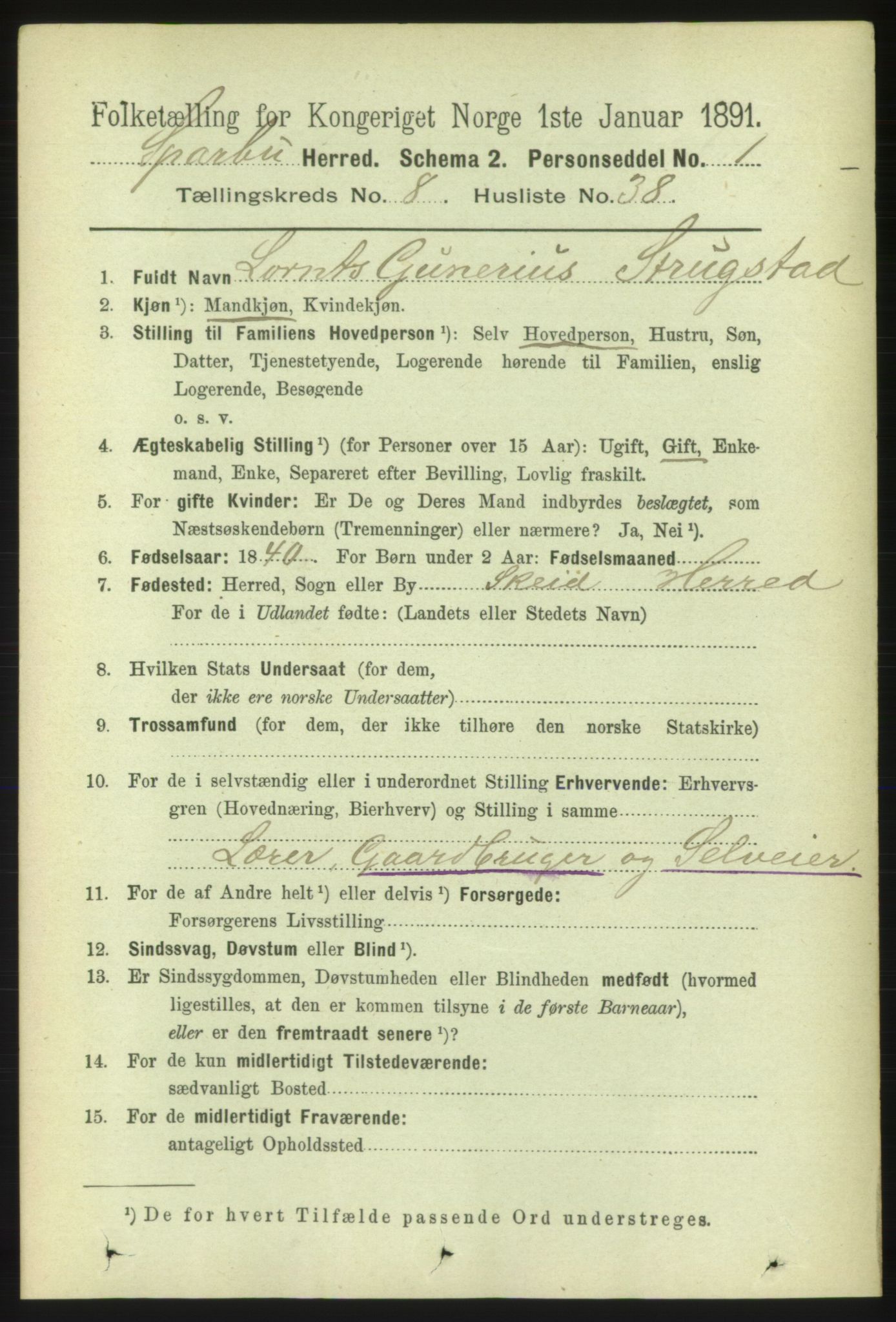 RA, 1891 census for 1731 Sparbu, 1891, p. 3001