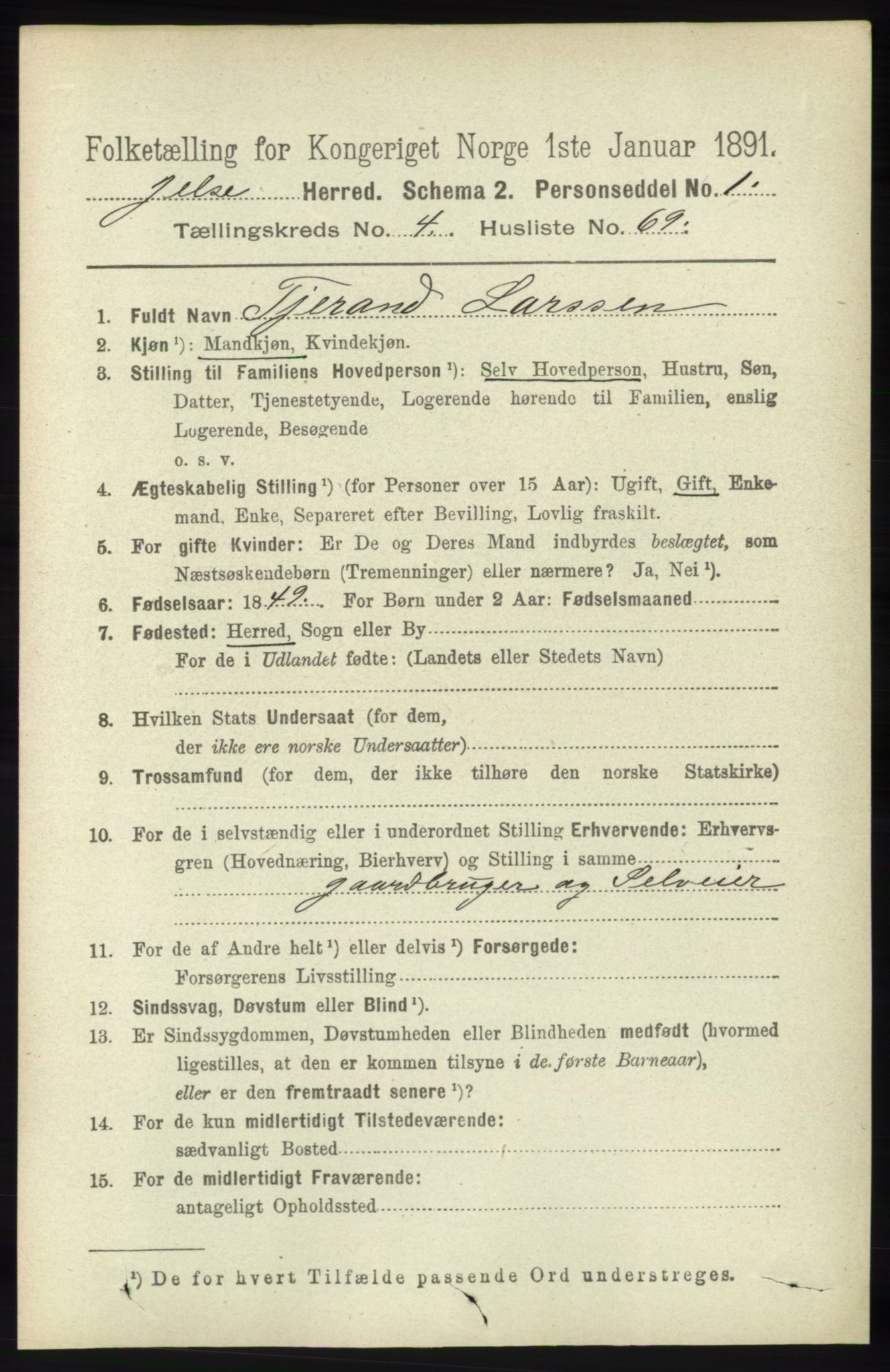 RA, 1891 census for 1138 Jelsa, 1891, p. 1033