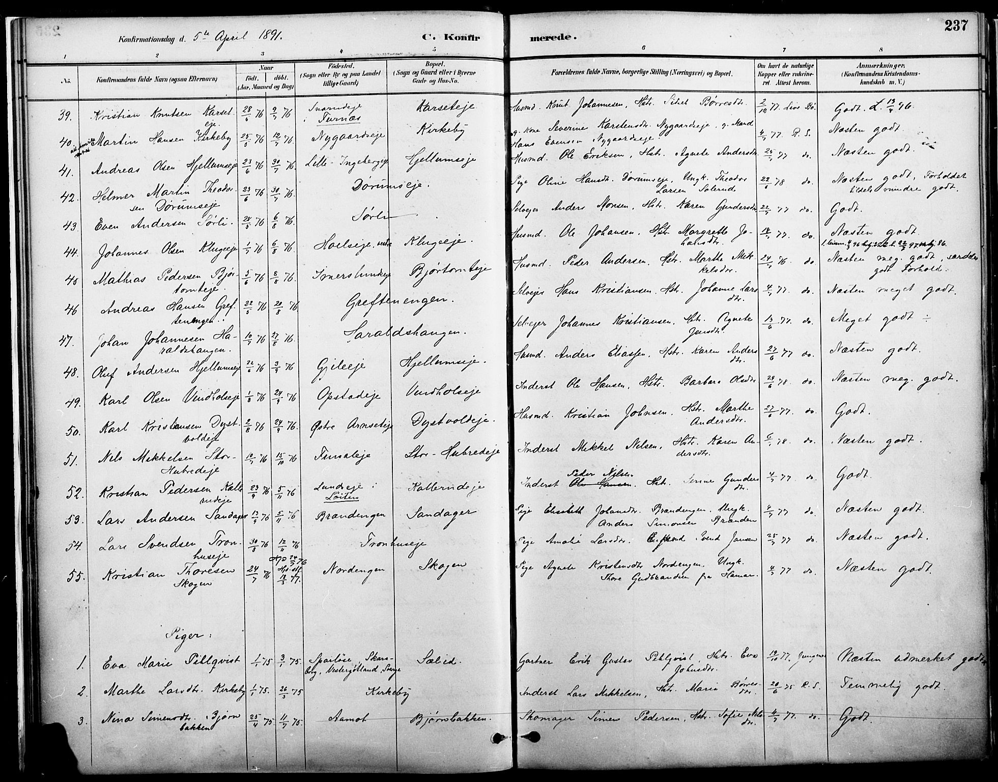 Vang prestekontor, Hedmark, AV/SAH-PREST-008/H/Ha/Haa/L0019A: Parish register (official) no. 19, 1886-1900, p. 237